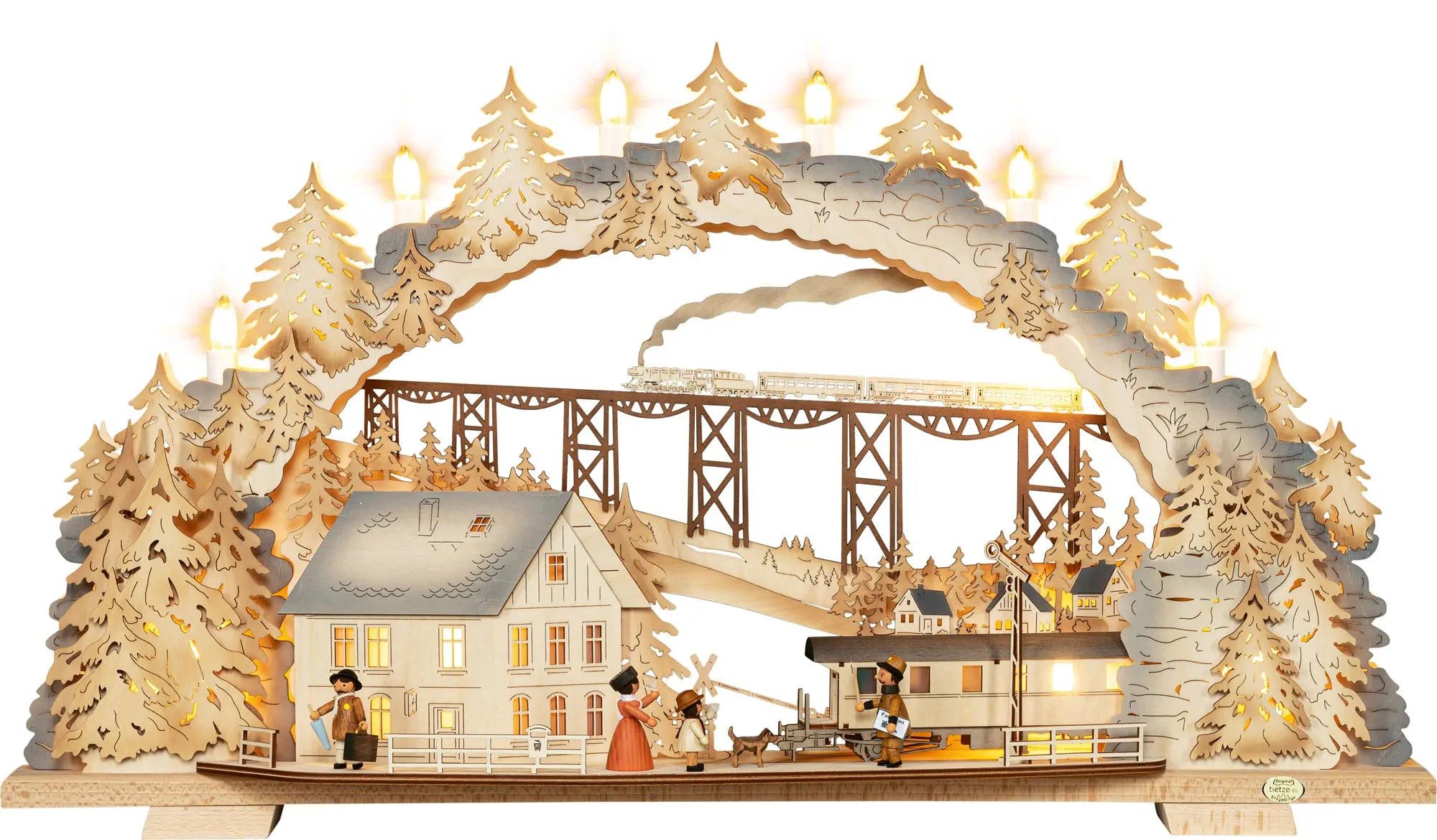 Tietze Erzgebirgsdesign LED Schwibbogen variabel, Zugfahrt ins Erzgebirge exklusiv, 70x39x13 cm (BxHxT)