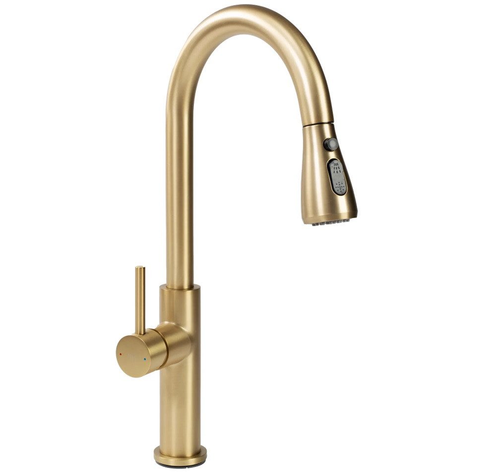 wohnwerk.idee Küchenarmatur Wasserhahn Küche ausziehbar Gold Matt Gebürstet Schwarz Chrom Nest