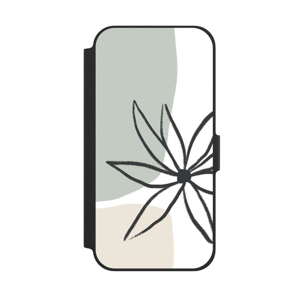 NIVOCASE Handyhülle Blume Boho Malerei Flower Mint and Cream, Apple iPhone 12 Klapphülle Handyhülle aus Kunst Leder NIVOflip schwarz