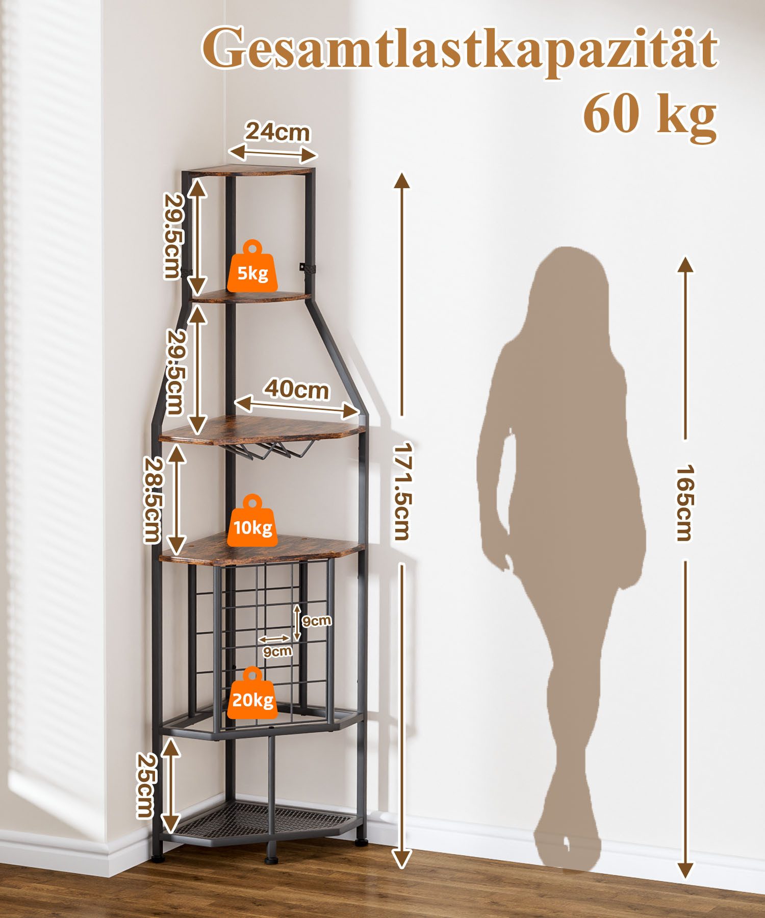 Yorbay Weinregal Eck-Weinregal Glashalter & Weinfach, Industrial Bar-Schrank – Bild 4 von 5
