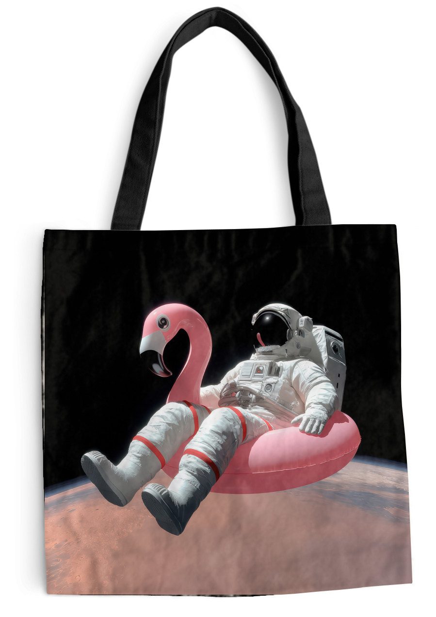 MuchoWow Shopper Astronaut - Flamingo - Schwimmband - Rosa, Handtasche, Damen und Herren, Schultertasche, Umhängetasche, Tote Bag