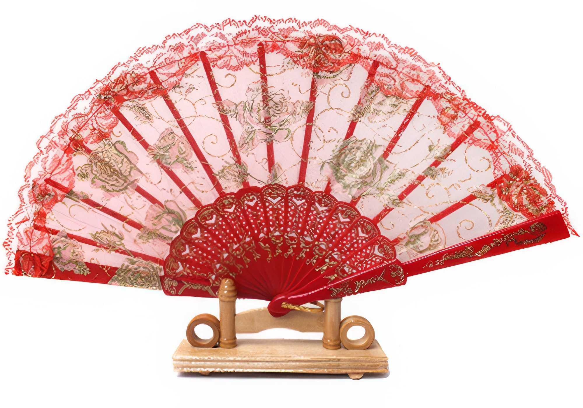 Yudu Handfächer Fächer Dekofächer Tanzfächer Glitter Rose - Motive Farbe mit Spitze