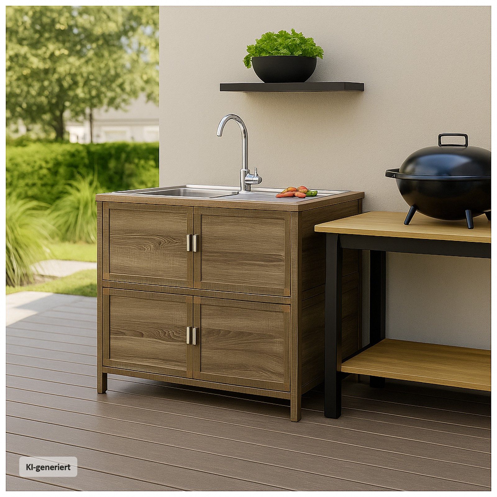 HTI-Living Outdoor-Küchenmodul Spüle L Gerti Sonoma (Stück, 1 Outdoorspüle) Gartenspüle Campingspüle Messespüle