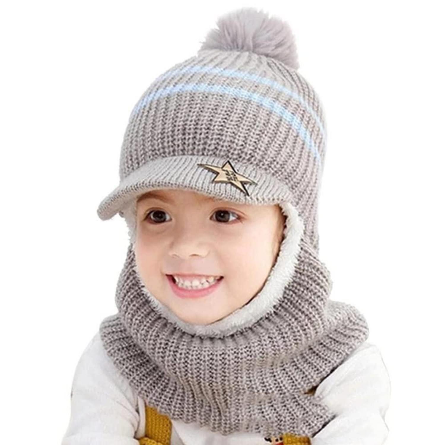 LuxusKollektion Ohrenmütze Kinder Wintermütze mit Schal Grau 2-6J (1-St)