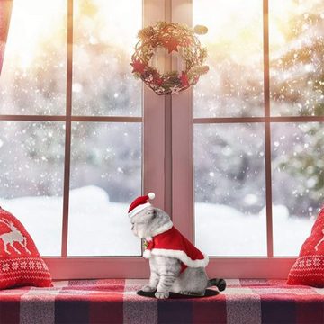 Lubgitsr Tierkleid Weihnachtskatzenkostüm Katze Santa Hut mit Weihnachtsumhang Kostüme