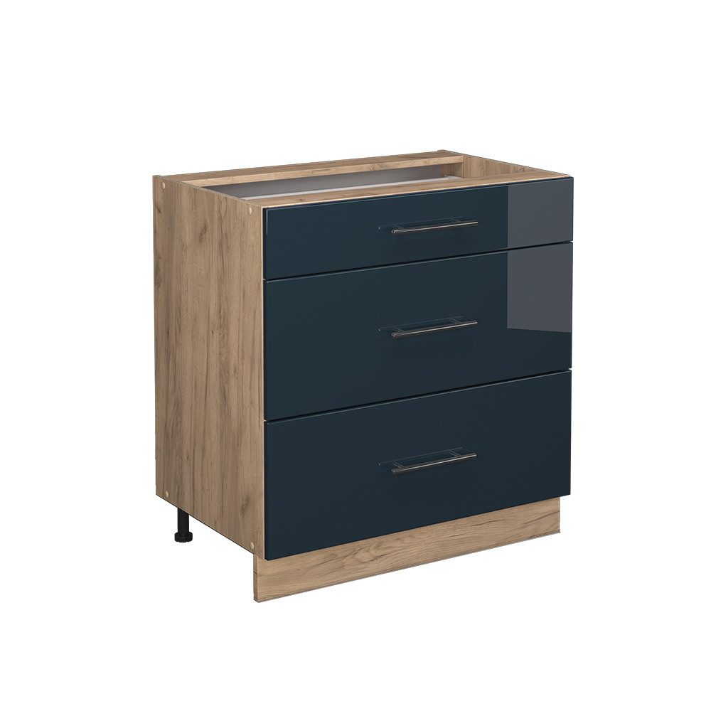 Vicco Unterschrank Fame-Line, Dunkelblau Hochglanz/Goldkraft Eiche, günstig online kaufen
