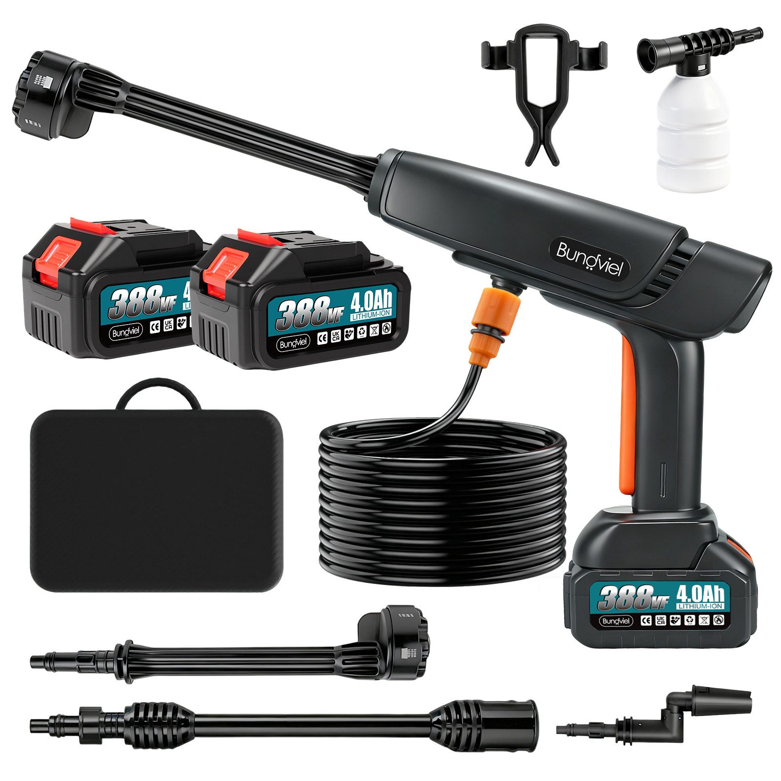 Bundviel Akku-Hochdruckreiniger 21V Akku Hochdruckreiniger Auto Mobiler Druckreiniger Spritzpistole, Druck max: 180 bar