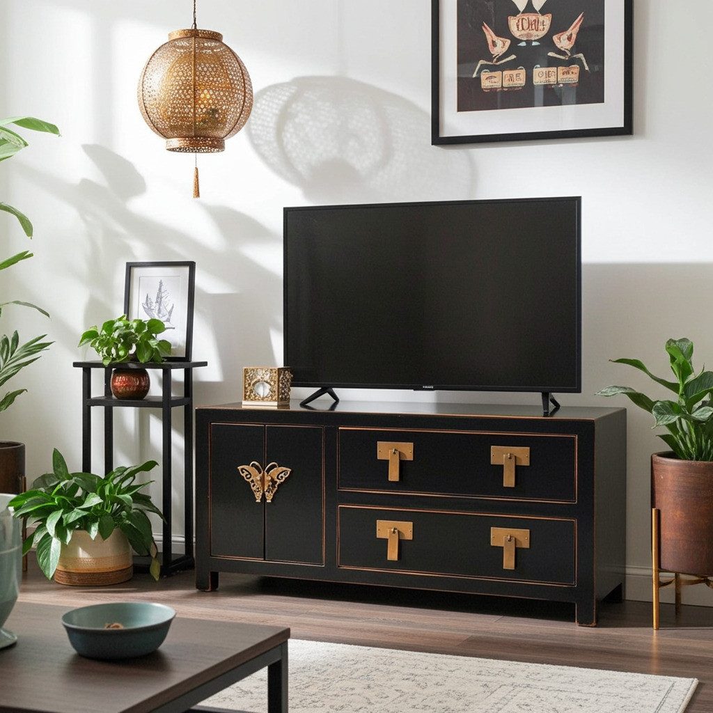 OPIUM OUTLET Kommode Schrank Lowboard Sideboard TV-Kommode Fernsehschrank (Hochzeitsschrank, Asia Möbel komplett montiert), asiatisch chinesisch orientalisch vintage Landhaus-Stil