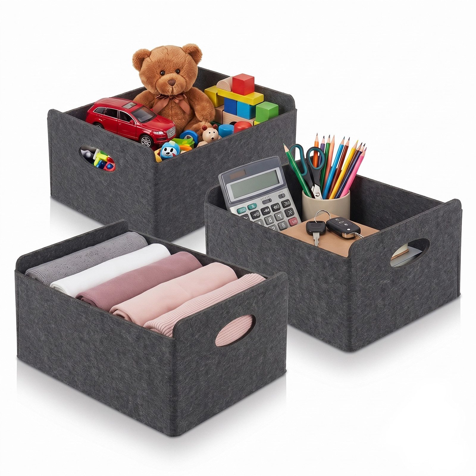 Youyijia Aufbewahrungsbox 3er Set Filzkorb Aufbewahrung, Faltbare Filz Aufbewahrungsbox