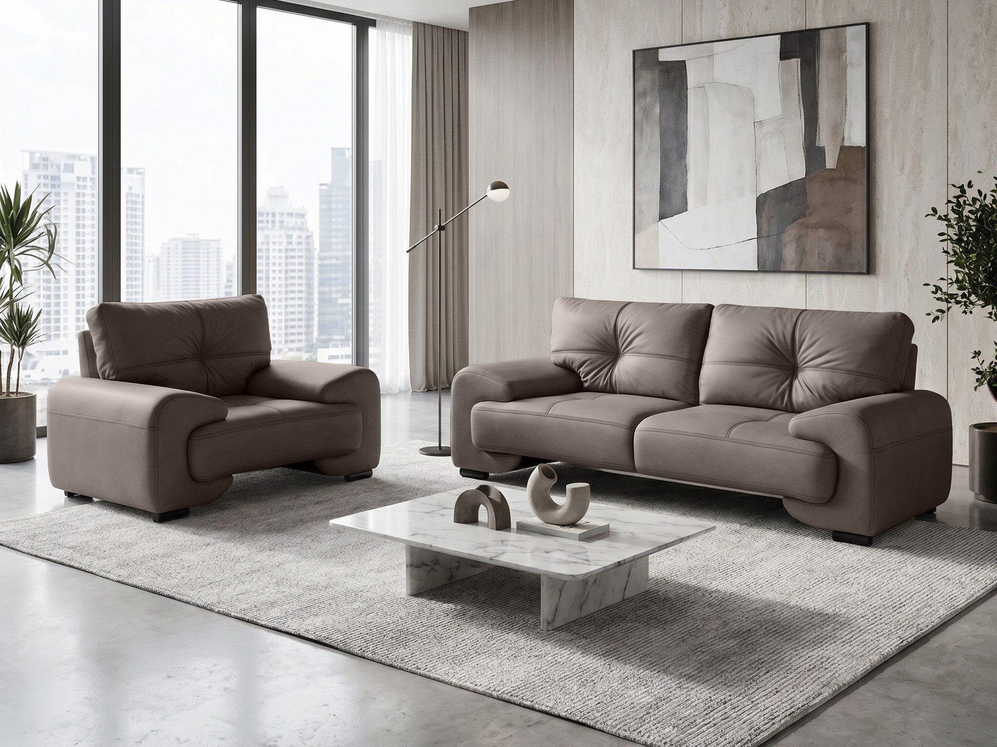 Beautysofa Polstergarnitur OMEGA 3+1 Sofa Set Wohnzimmer Garnitur Kunstleder Couchgarnitur, (modern klassisch bequem, 3-Sitzer Big-Sofa mit Sessel), verschiedene Farben