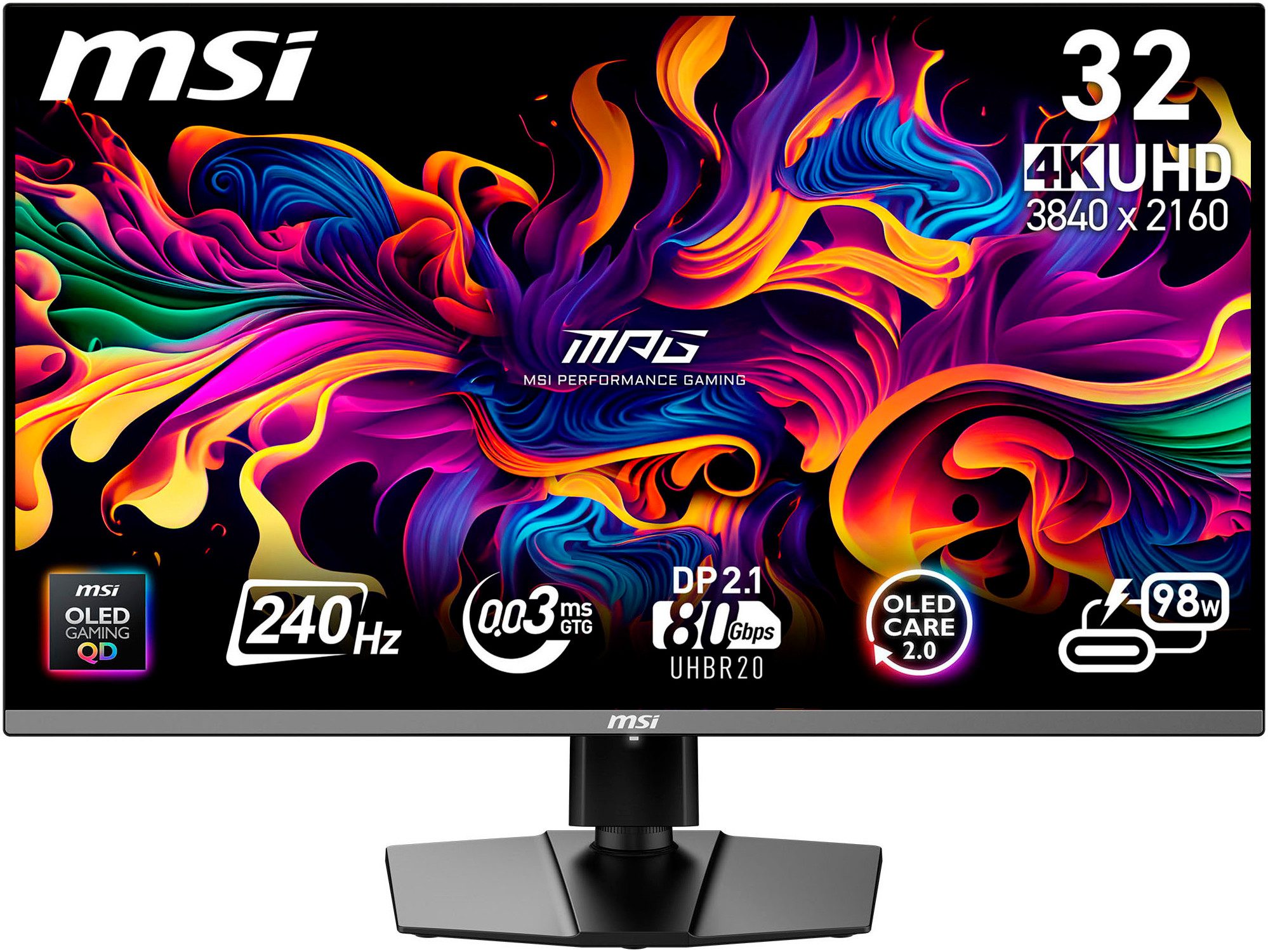 MSI MPG 322URX QD-OLED Gaming-Monitor (80 cm/32 ", 3840 x 2160 px, 4K Ultra HD, 0,03 ms Reaktionszeit, 240 Hz, QD-OLED)