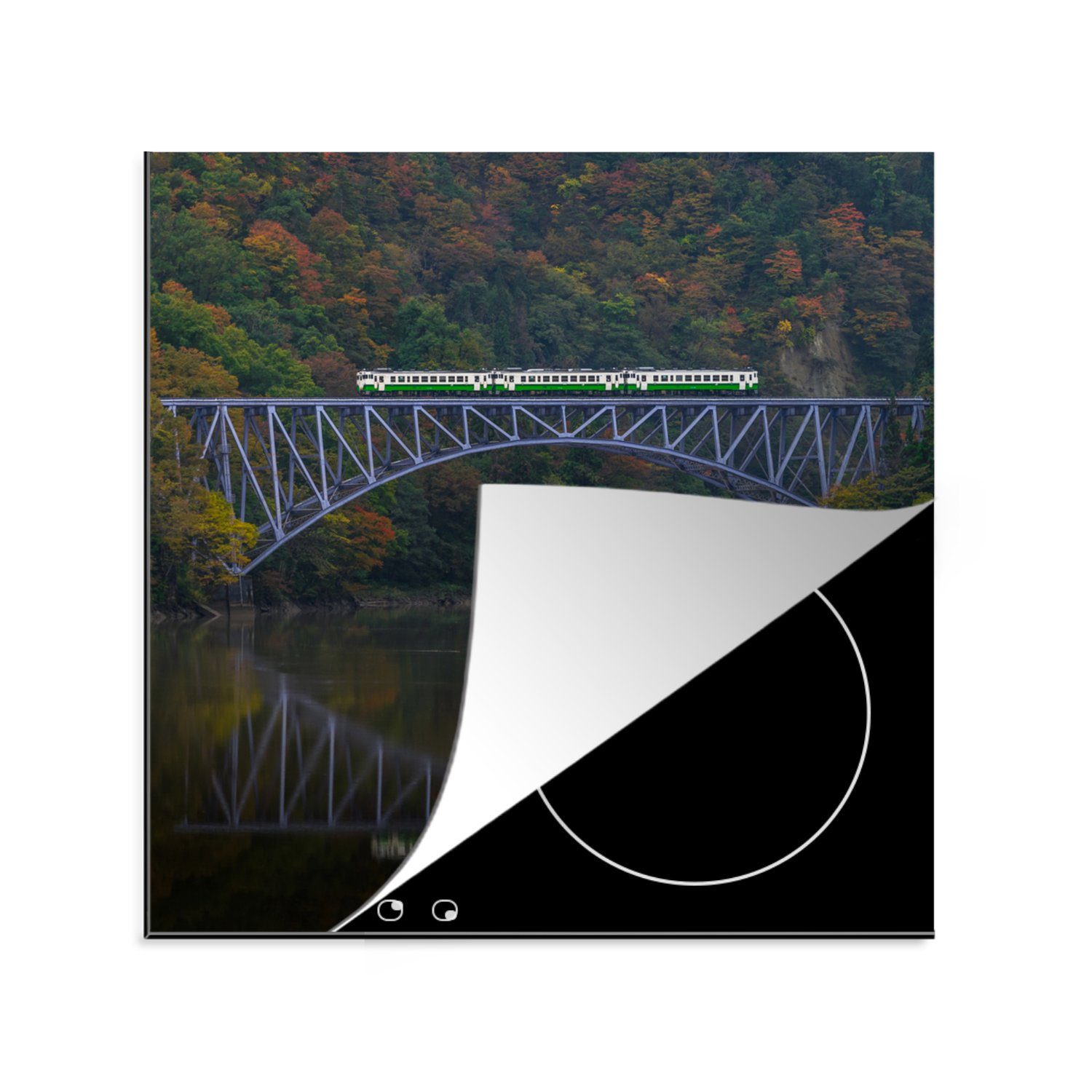 MuchoWow Herdblende-/Abdeckplatte Eine Eisenbahnbrücke über das Wasser, Vinyl, (1 tlg), 78x78 cm, Ceranfeldabdeckung, Arbeitsplatte für küche