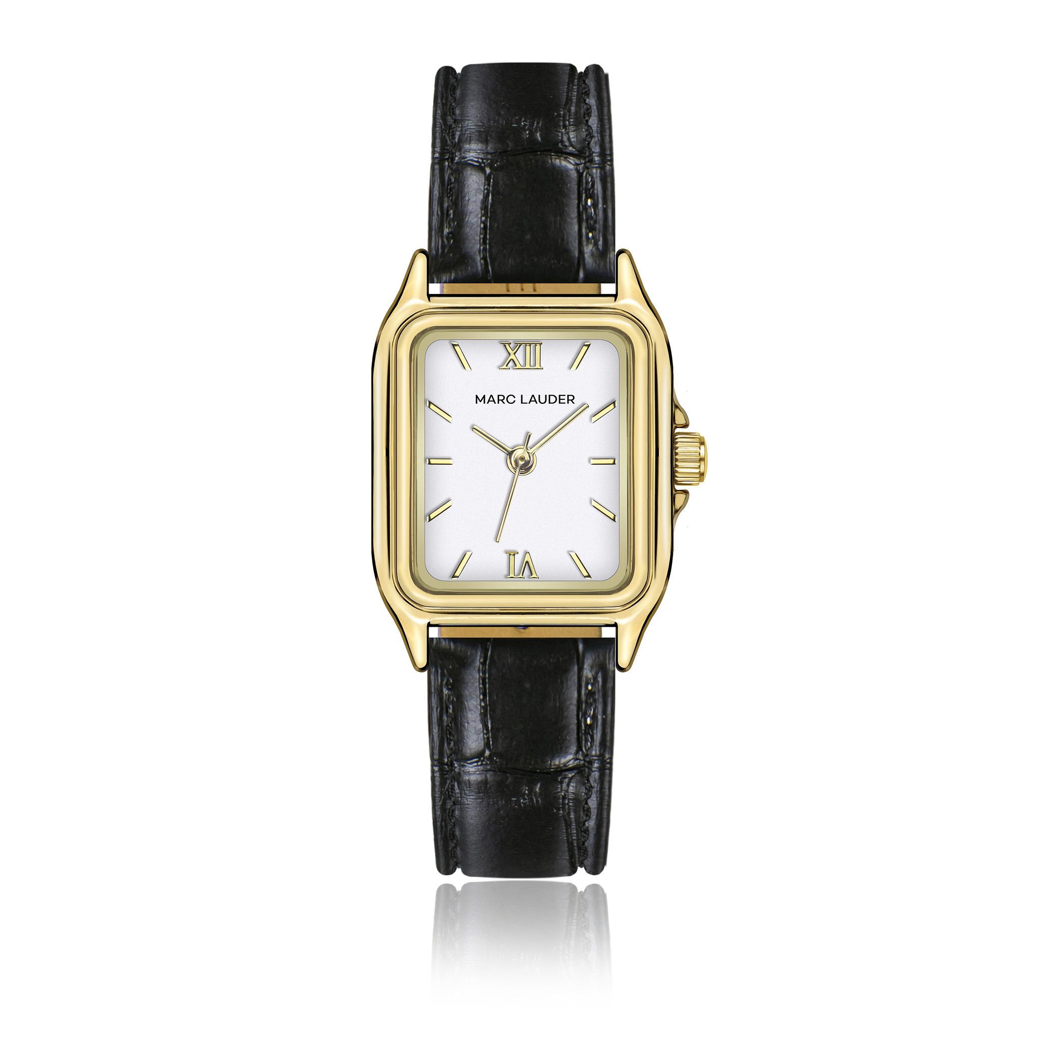 MARC LAUDER Quarzuhr MG1-S074G Antwerp Black – Gepolstert und mit Krokodilprägung genäht