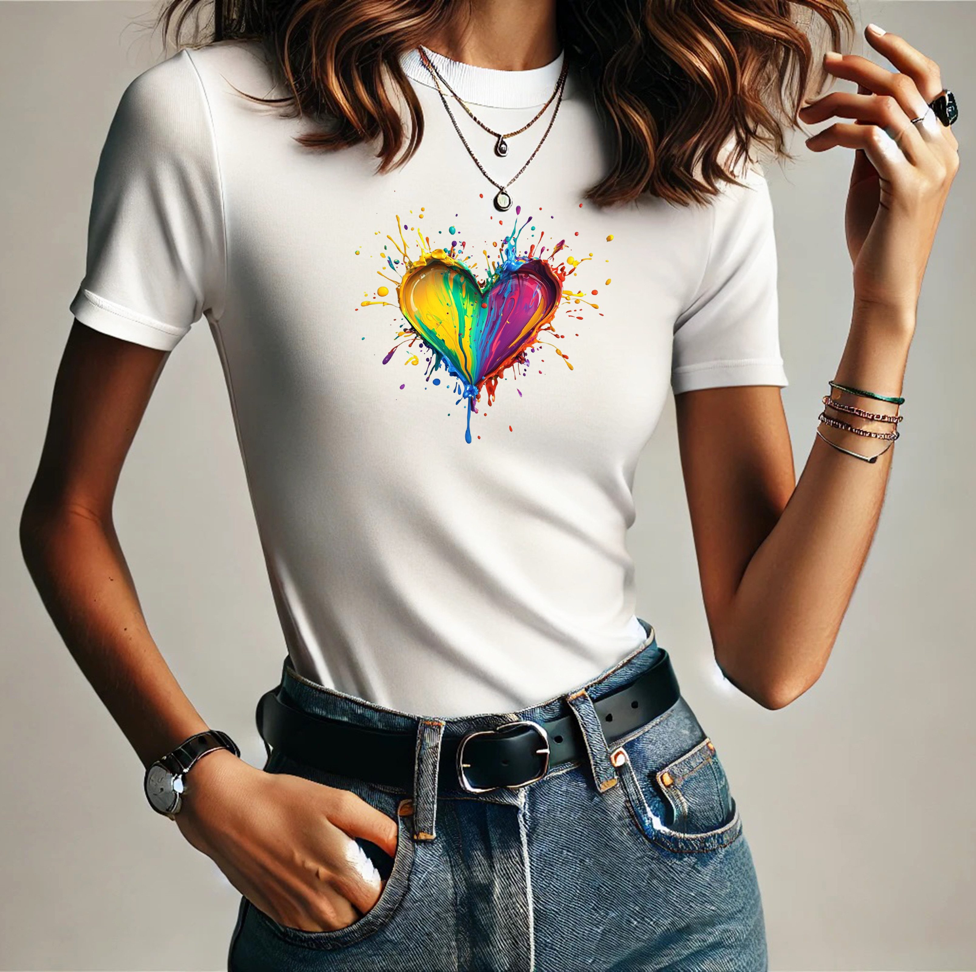 Print-Shirt T-Shirt Damen Kurzarm Love Liebe Herz Heart Rundhals