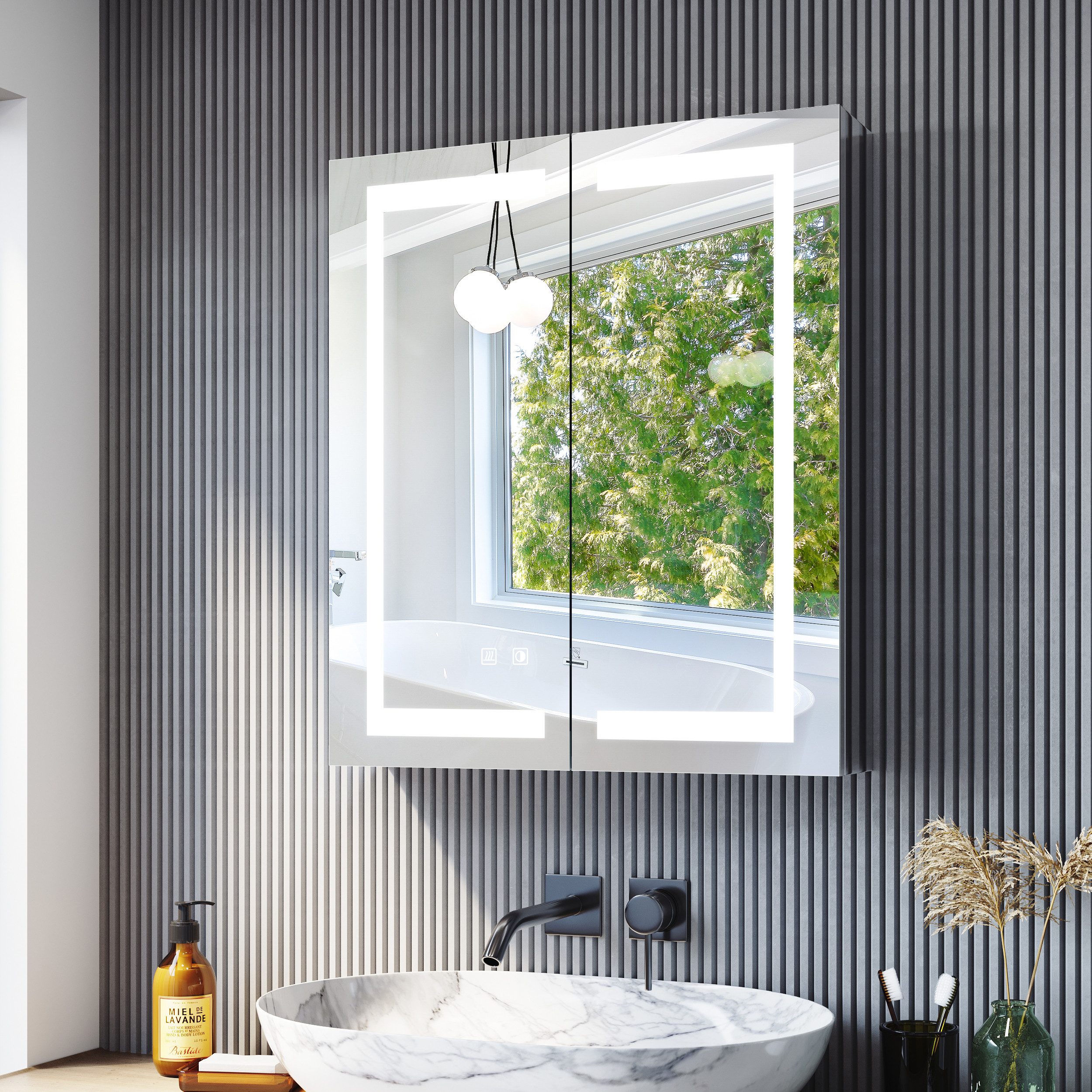 SONNI Spiegelschrank Spiegelschrank bad mit beleuchtung 60 x 70 cm 2-türig günstig online kaufen