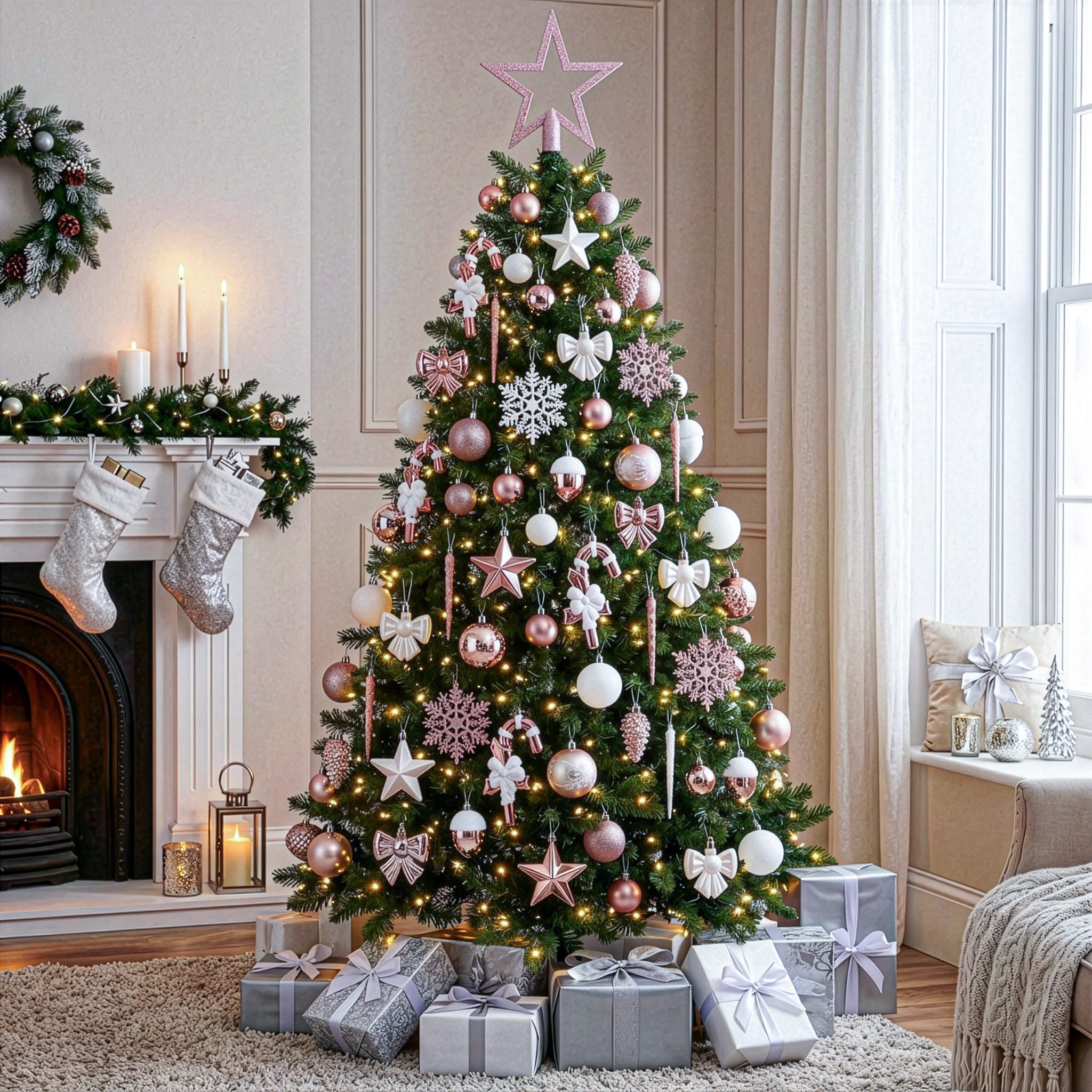 BRUBAKER Weihnachtsbaumkugel 101 Stück Premium Christbaumschmuck - Weihnachtskugel Set (101 St), Schneeflocken, Schleifen, Eiszapfen, Eicheln, Sternen Baumschmuck