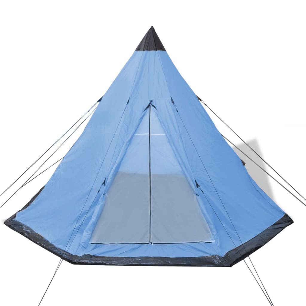 furnicato Faltzelt Tipi Campingzelt 4 Personen 365x365x250 cm Hellblau, (1 tlg), Campingunterkunft mit Insektenschutznetzen und PE-Boden für Festivals