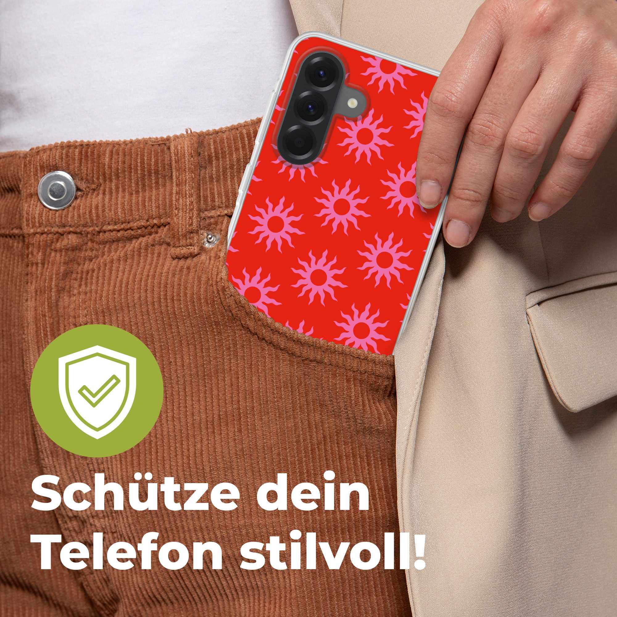 MuchoWow Handyhülle für Samsung Galaxy A56 Sonnen - Rot - Rosa - Muster - Sommer, Phone Case, Silikon, Schutzhülle Dünn