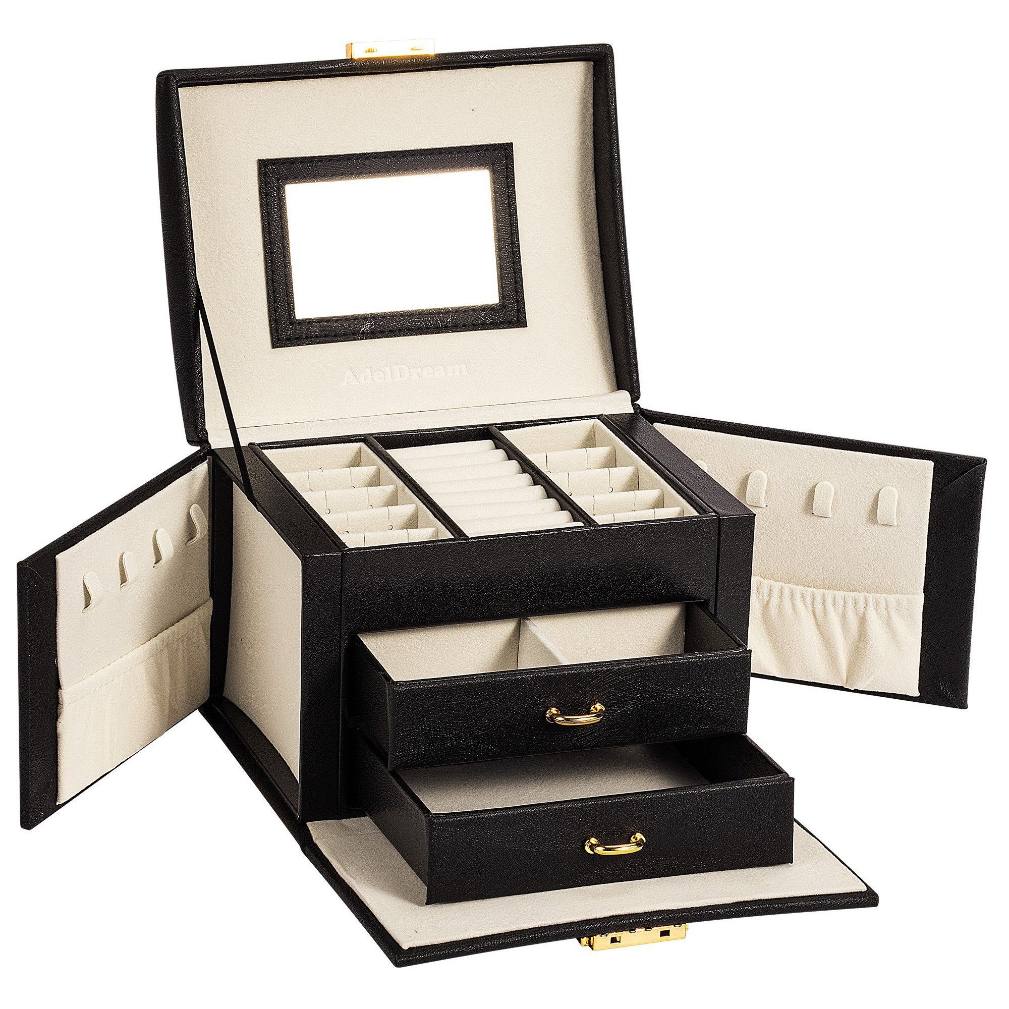 AdelDream Schmuckkasten Mini-Schmuckkästchen, 3 Ebenen, 2 Schubladen, 3 Far günstig online kaufen