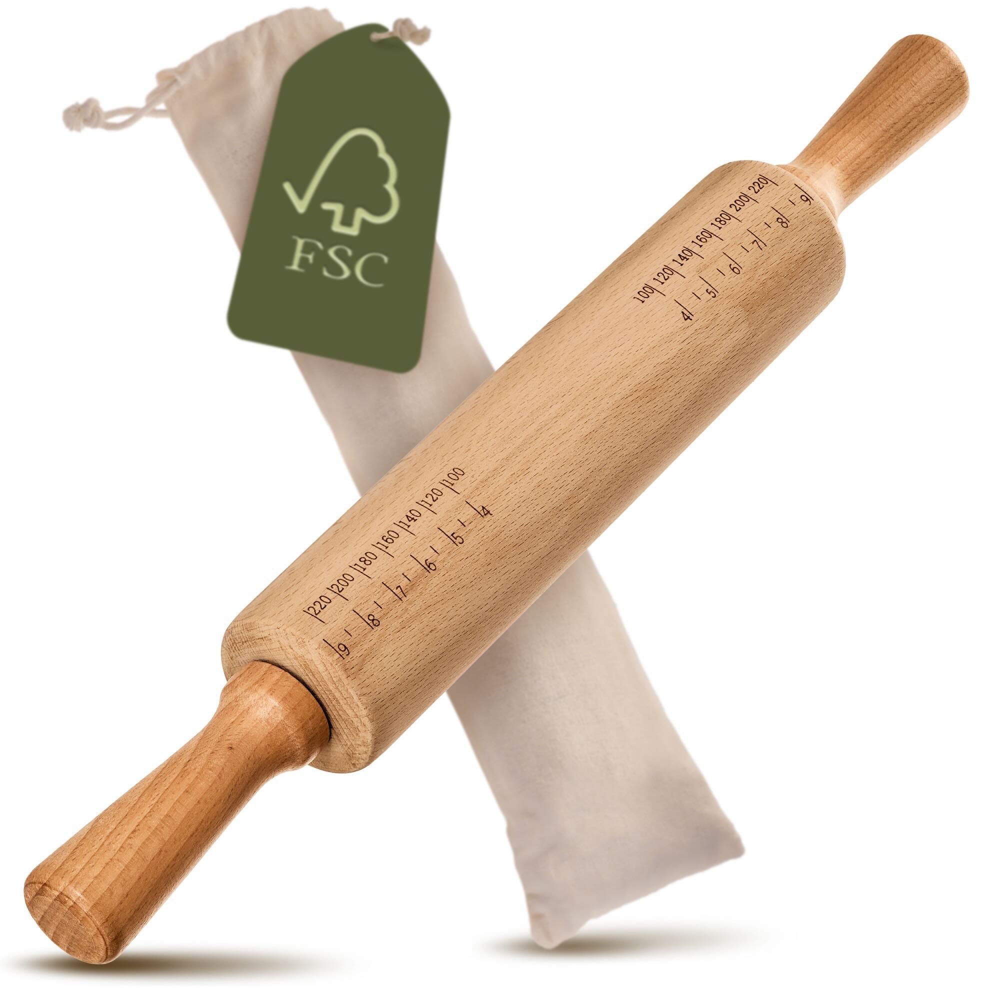 Praknu Качалки Качалки - Teigroller aus FSC® Buchenholz - Mit Maßeinteilung Buchenholz, (1-tlg), Teigroller aus nachhaltigem FSC Holz, Für gleichmäßiges Ausrollen
