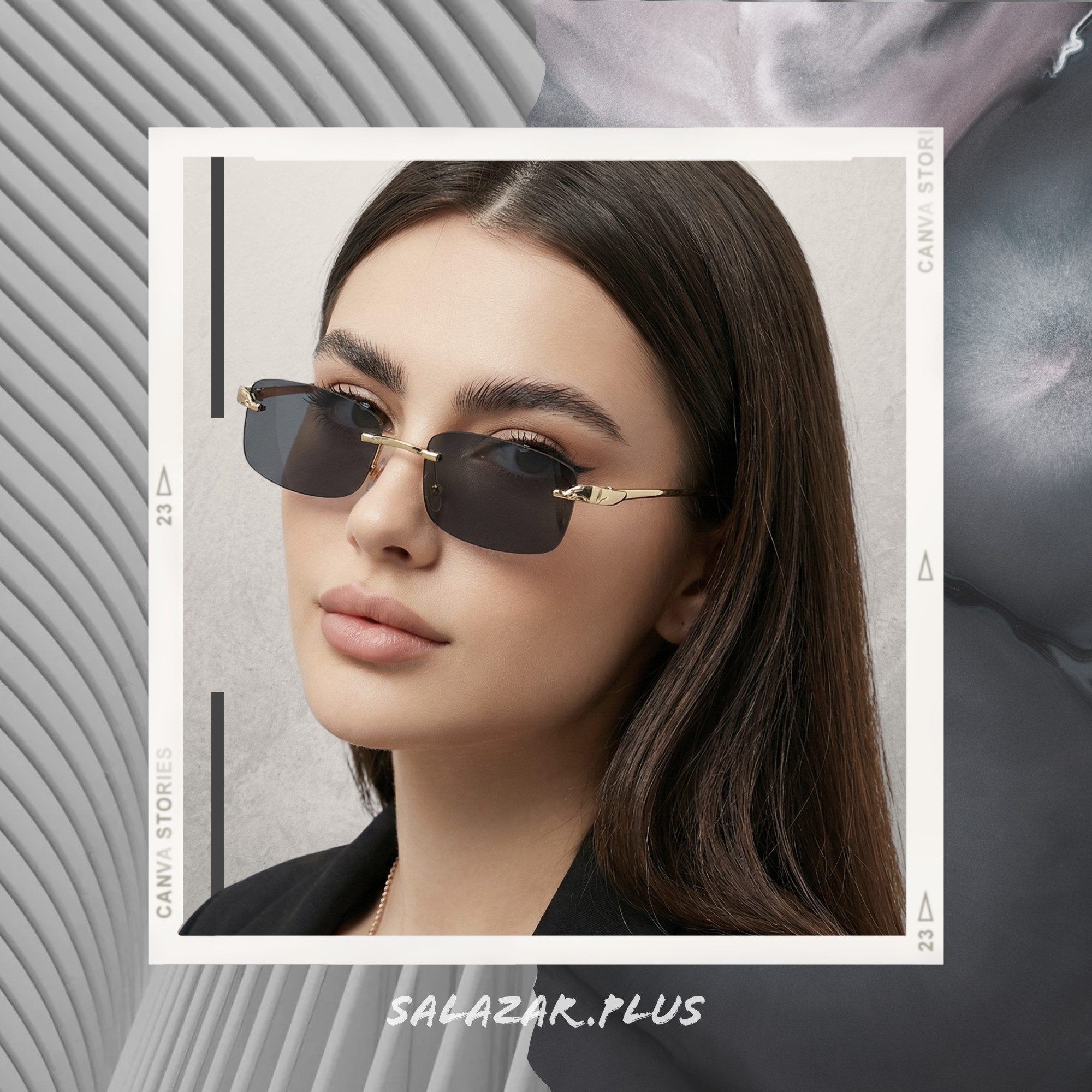 salazar.plus Sonnenbrille Randlos Rechteckig Unisex 4 Farben Rahmenlos Damen Herren Brille Randlose rechteckige Sonnenbrille UV400 Cat.1-3 ultraleicht & modern