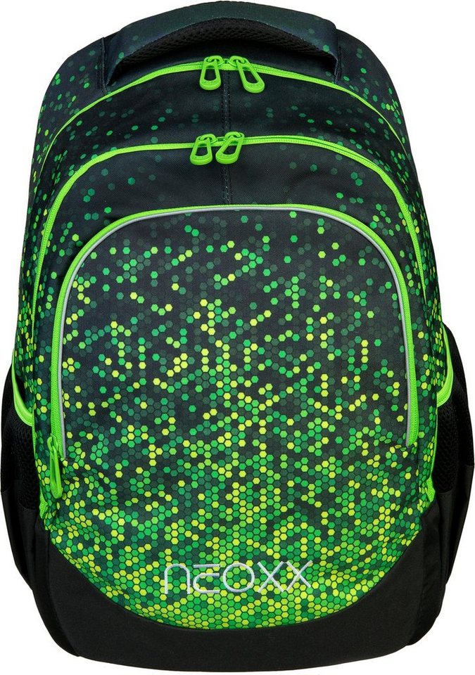 neoxx Schulrucksack Fly, Pixel in my mind, aus recycelten PET-Flaschen,  Volumen ca. 27 Liter; Gewicht: ca. 600 g