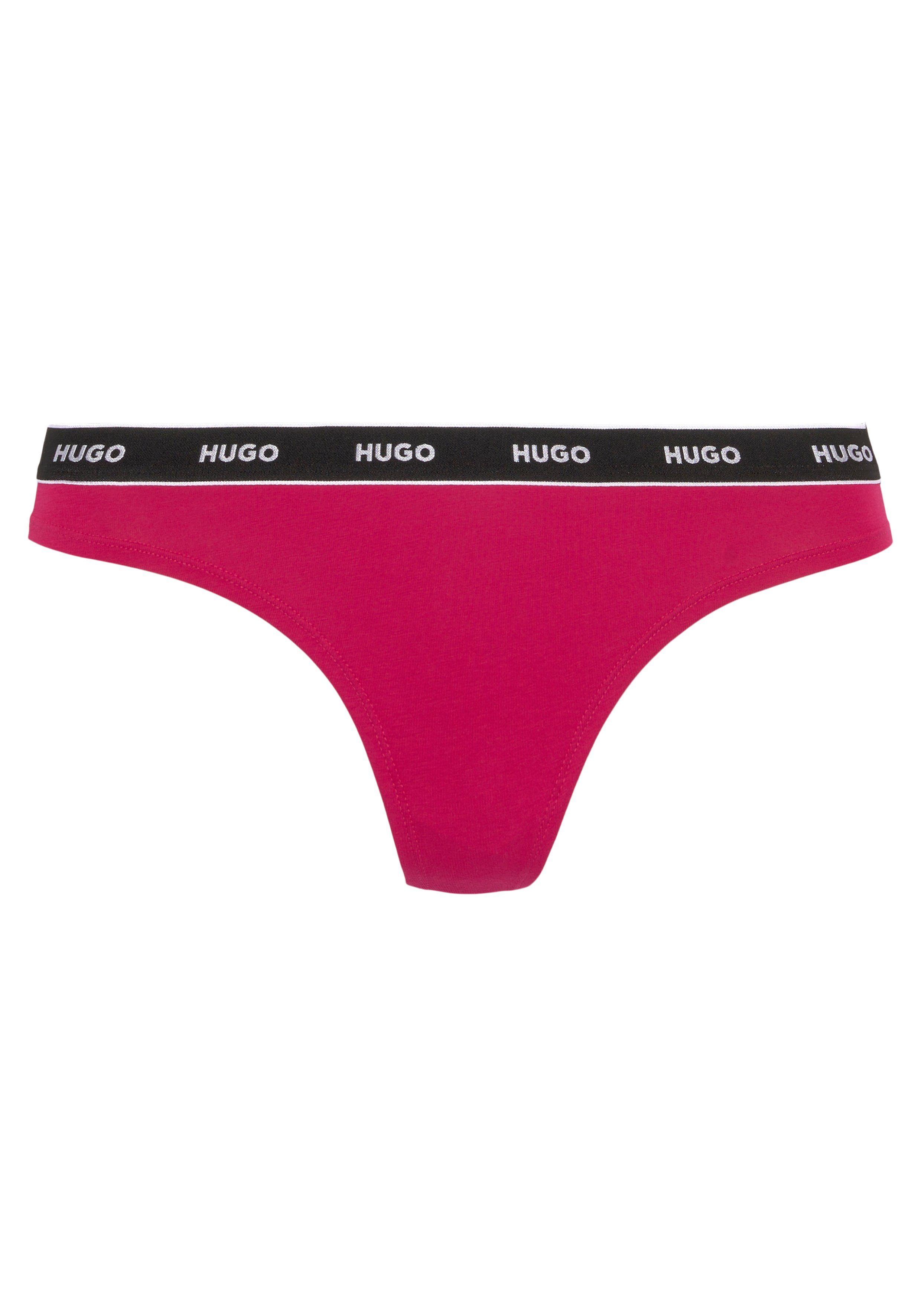 3) 3-St., STRIPE T-String mit THONG TRIPLET (Packung, Open_Miscellaneous981 Logoschriftzug HUGO Bund auf dem