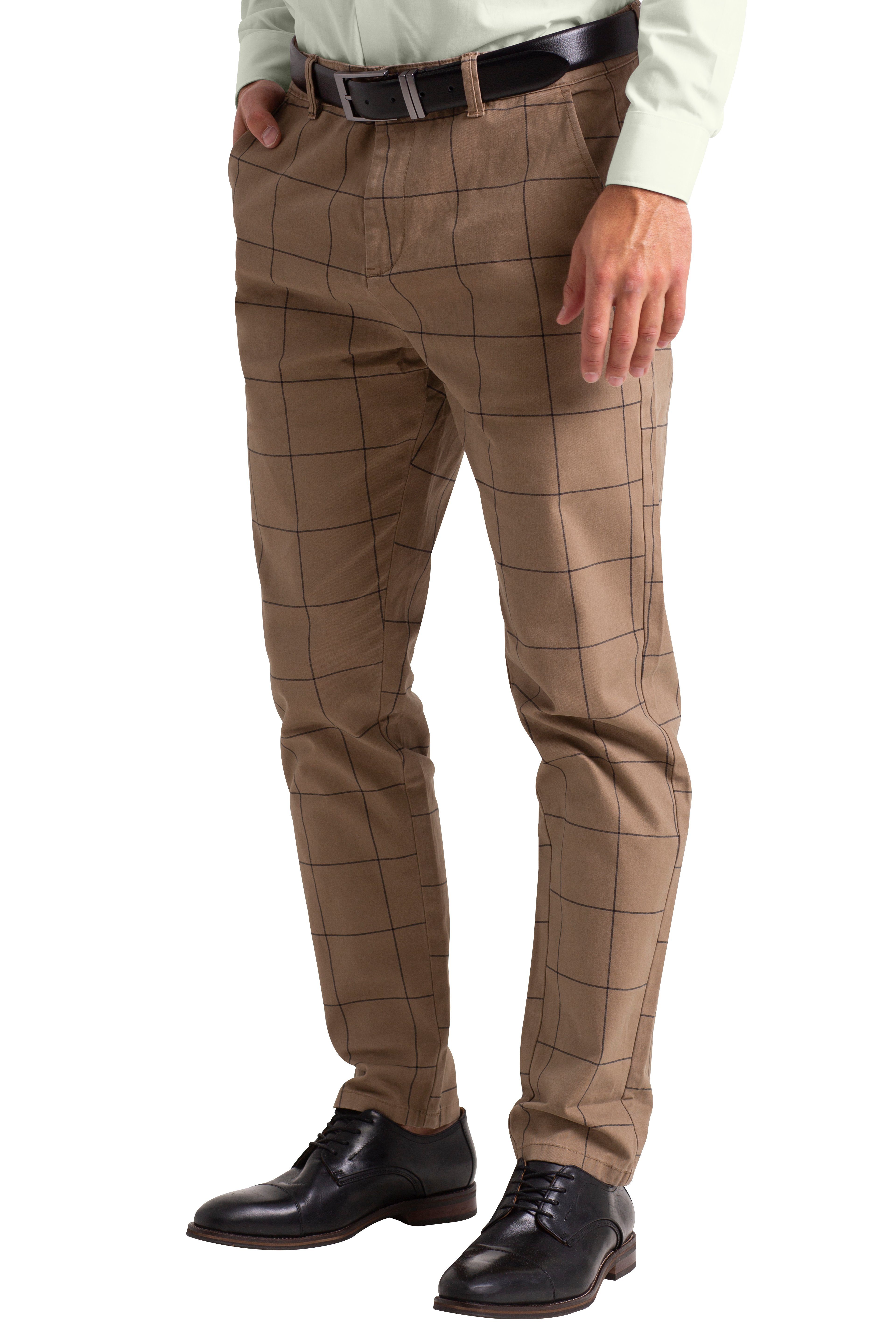 Vintage Formaler Business Front Full Pants Hose available All Khaki Check Slim-Fit Pockets(2 Back), Chinohose Office 30''-38'' 4 sizes Herren 2 BlauerHafen