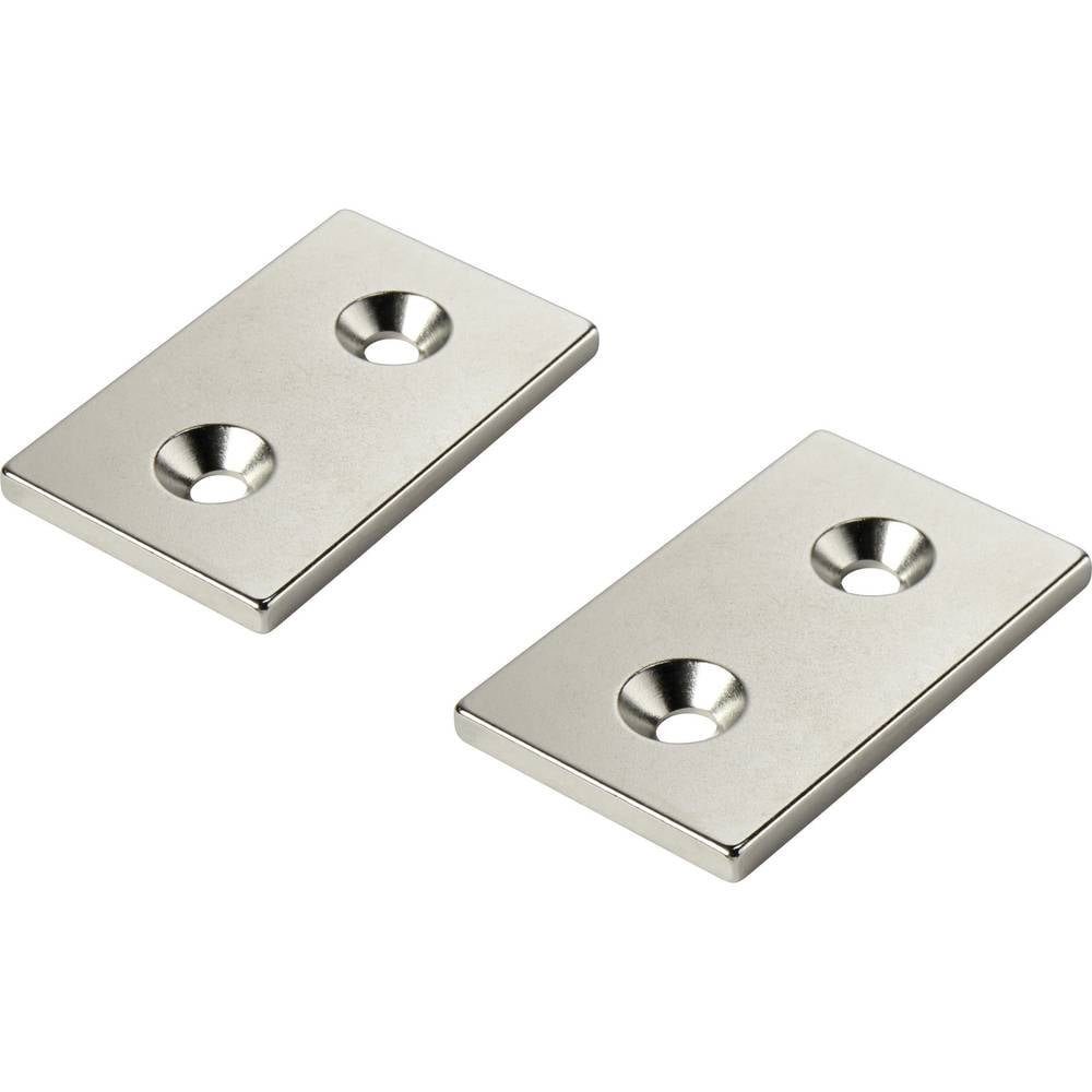 TRU COMPONENTS Magnet NdFeB-Magnet Rechteck mit Innenlöcher 1218999, mit 2 Löcher, konisch, ohne Gehäuse