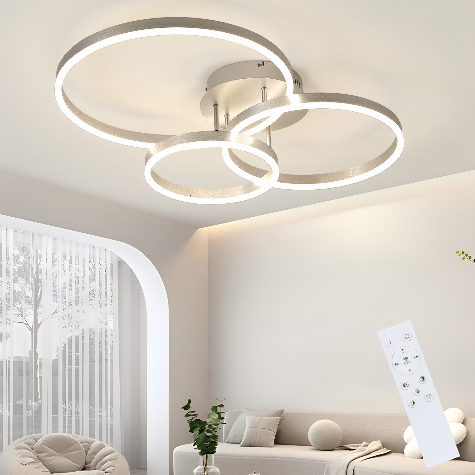 Nettlife LED Deckenleuchte Dimmbar Modern 3 Ring 82CM 74W Deckenlampe Schla günstig online kaufen