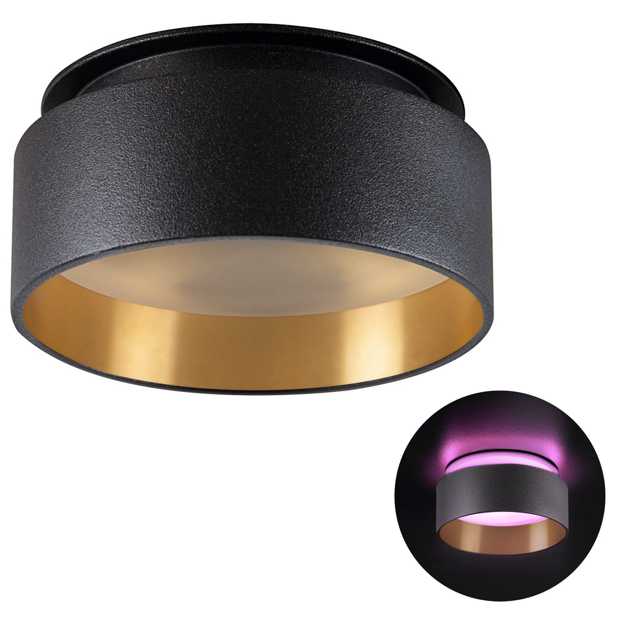 SSC-LUXon Aufbauleuchte Sudara LED Einbauspot schwarz gold indirektes Licht mit RGB+ WiFi, Warmweiß bis Tageslicht