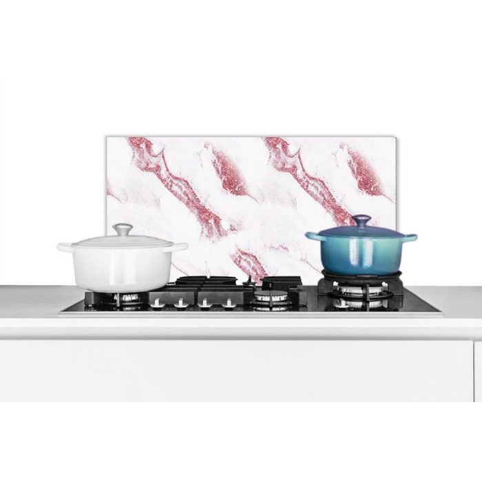 MuchoWow Küchenrückwand Marmor - Weiß - Glitter - Muster (1-tlg) Wandschutz gegen Fett und Schmutzflecken für Küchen