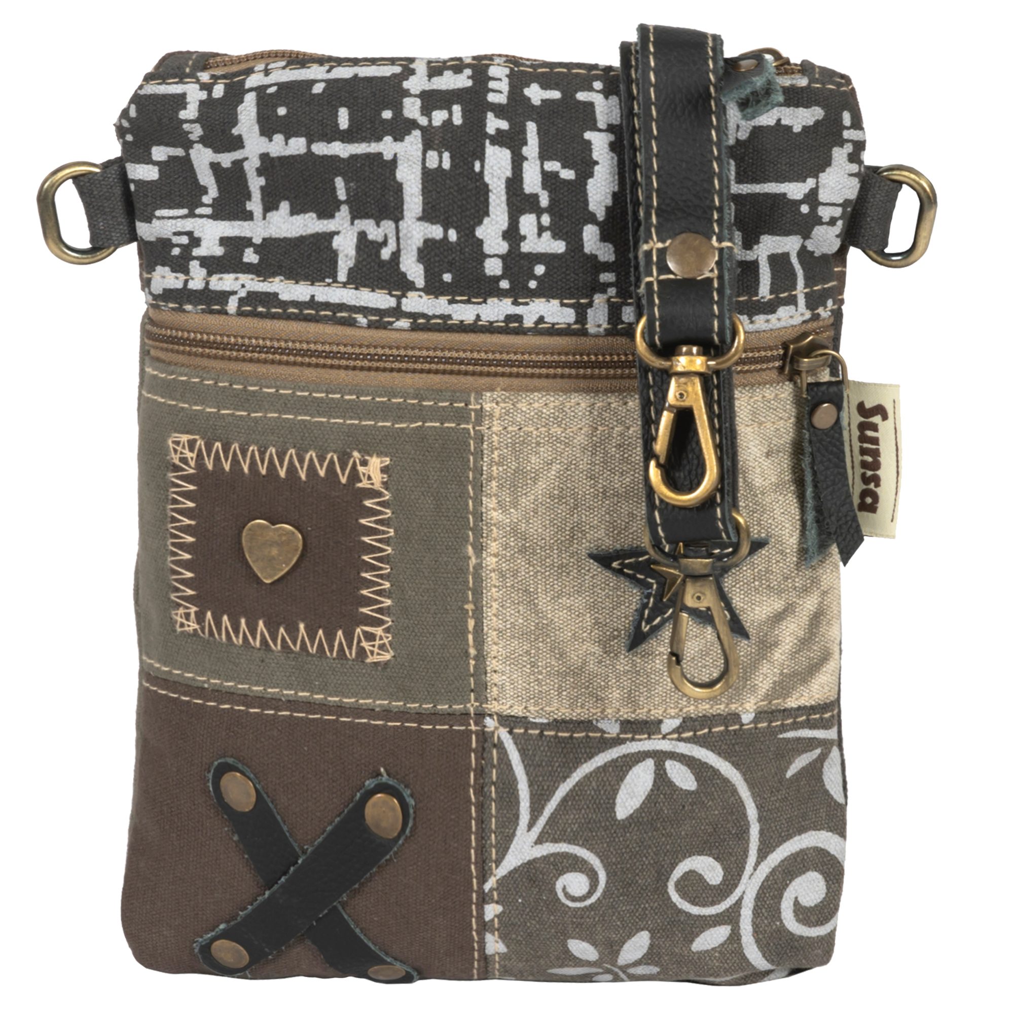 Umhängetasche Sunsa kleine Umhängetasche Canvas Crossover Tasche in Patchwork Design