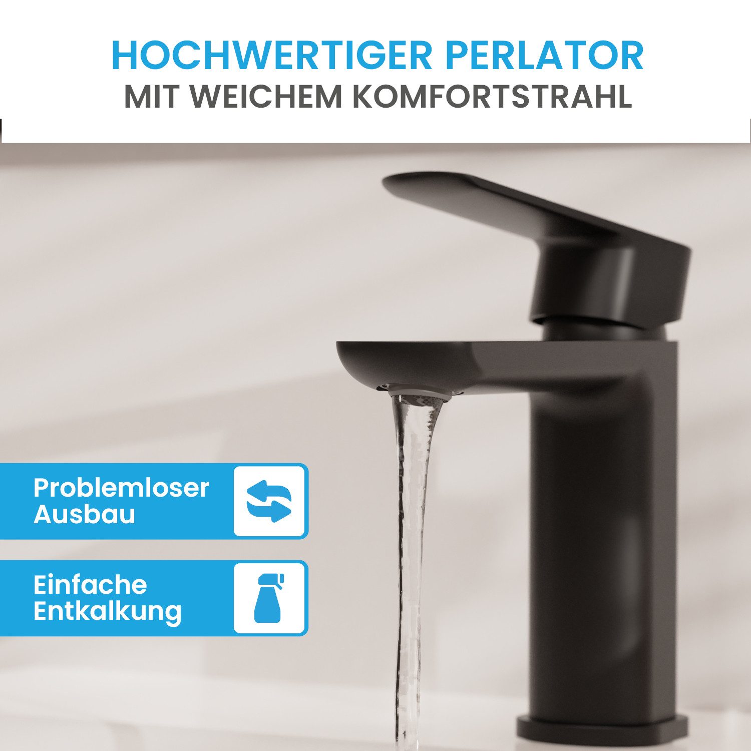 Bächlein Badarmatur Elegante Waschtischarmatur Mizarela (Schwarz) günstig online kaufen