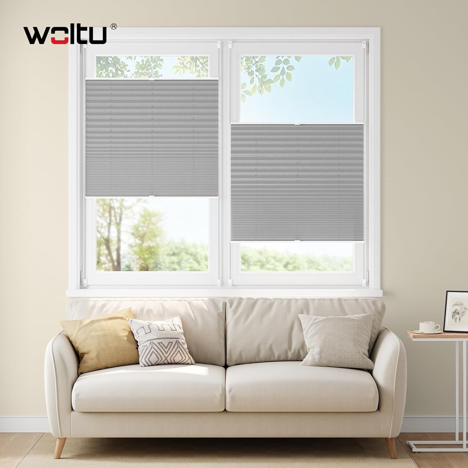 Woltu Plissee, halbtransparent, Klemmfix, Klemmfix, Jalousie Faltrollo Blickdicht