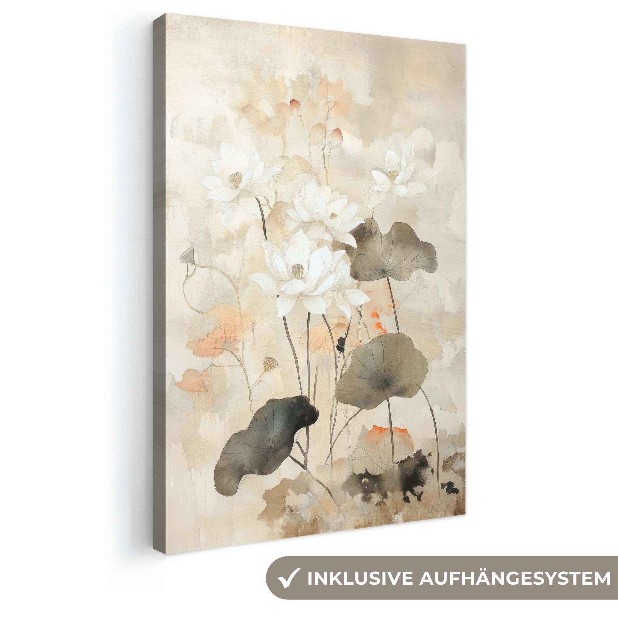 OneMillionCanvasses® Leinwandbild Blumen - Japandi - Wabi sabi, Fotodruck (1 St), Leinwand Canvas Wandbild, Wanddekoration 20x30 cm