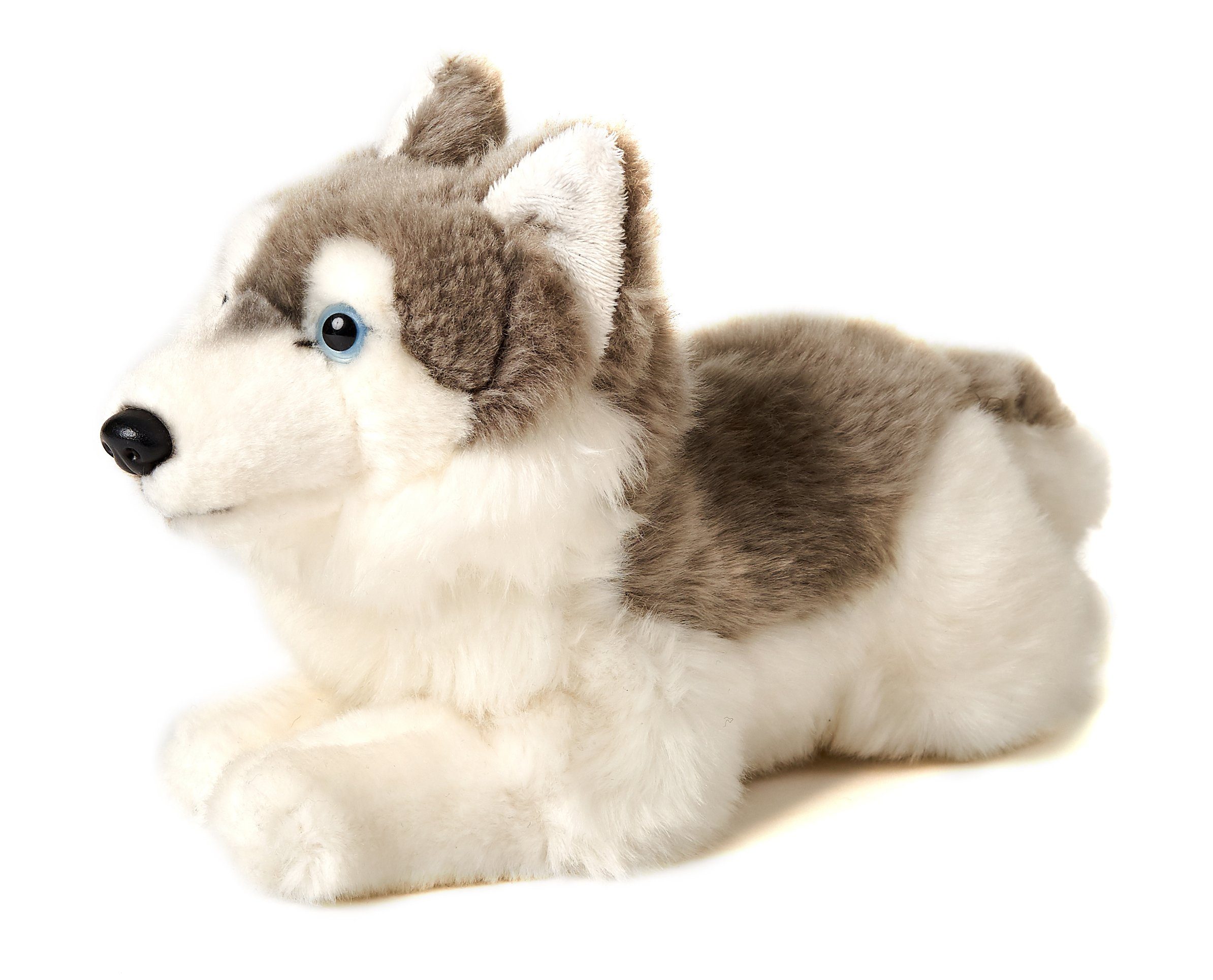 Uni-Toys Kuscheltier Husky grau, liegend - 31 cm (Länge) - Plüsch-Hund - Plüschtier, zu 100 % recyceltes Füllmaterial | Kuscheltiere