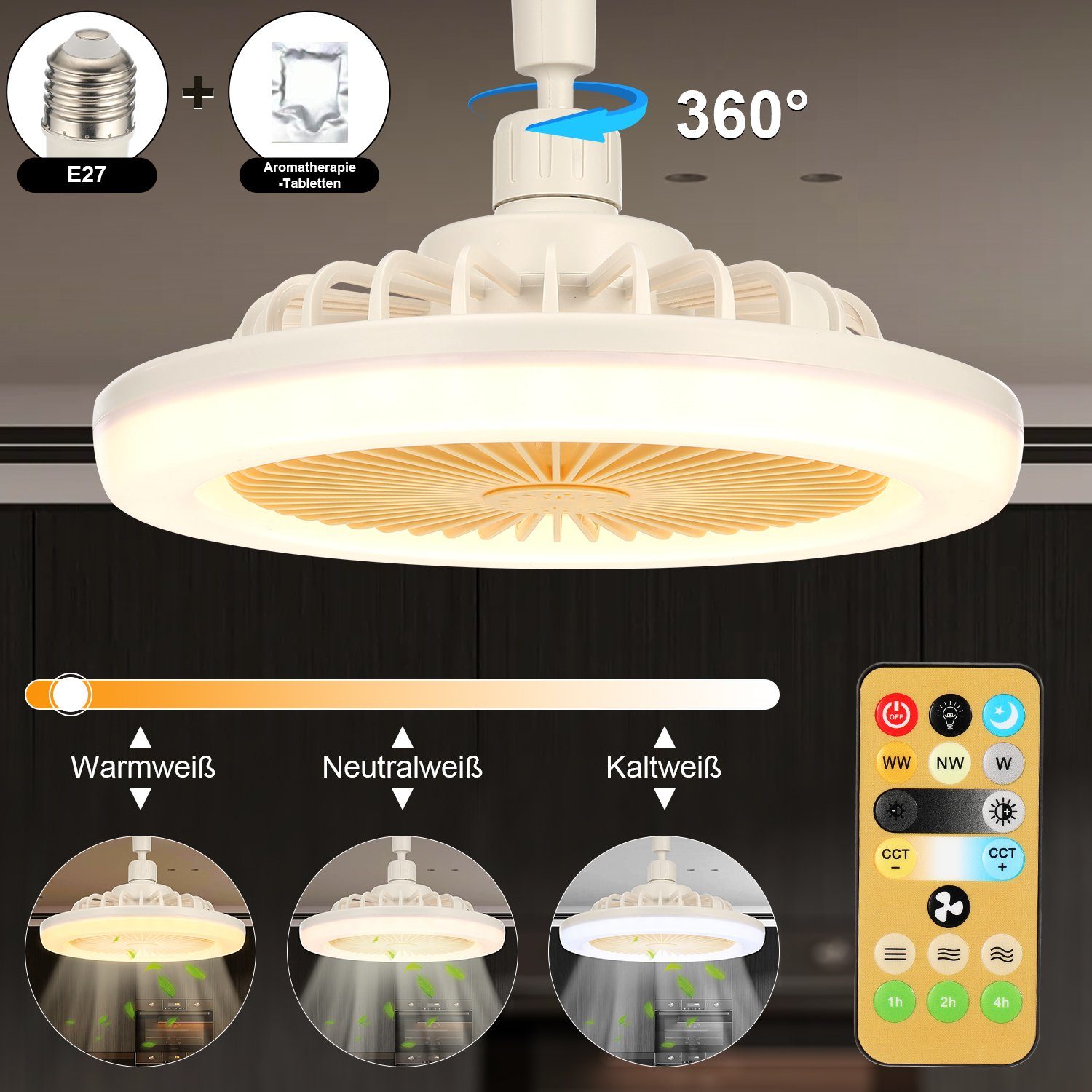 iscooter LED Deckenleuchte Deckenlampe Mit für warmweiß, integriert, fest mit 3 Deckenventilator Dimmbare, Beleuchtung Wohnzimmer mit 30w, Farbige tageslichtweiß, naturweiß, Fernbedienung,Timer, LED Schlafzimmer Ventilator