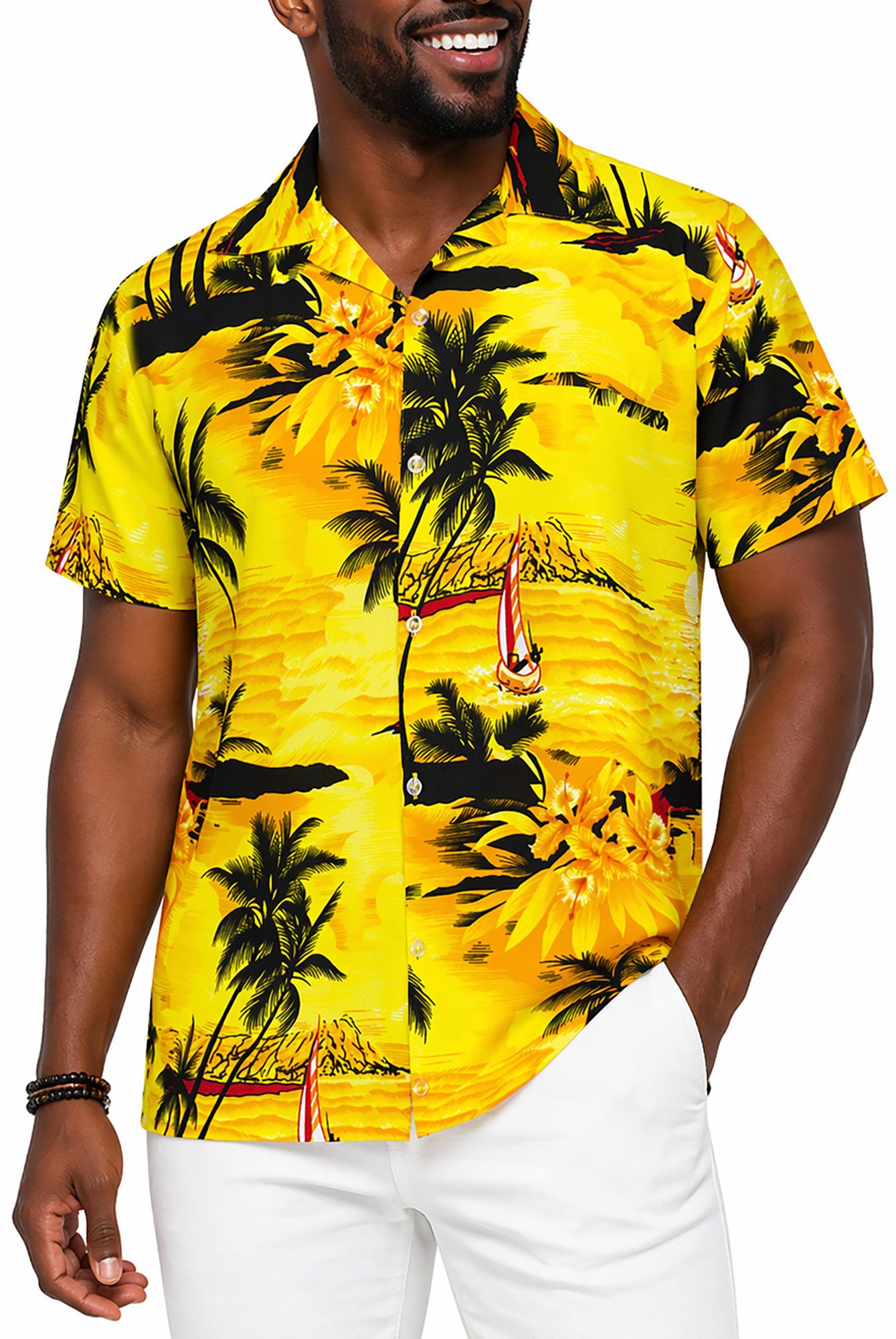 King Kameha Hawaiihemd "Surf" Funky Hawaii-Hemd Herren Kurzarm Front-Tasche Sommerhemd