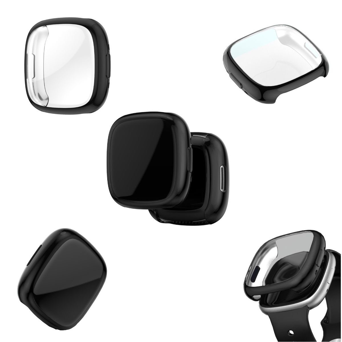 Wigento Smartwatch-Hülle Für Fitbit Versa 4 Shockproof TPU Case Schutz Silikon Hülle Cover Tasche Schwarz