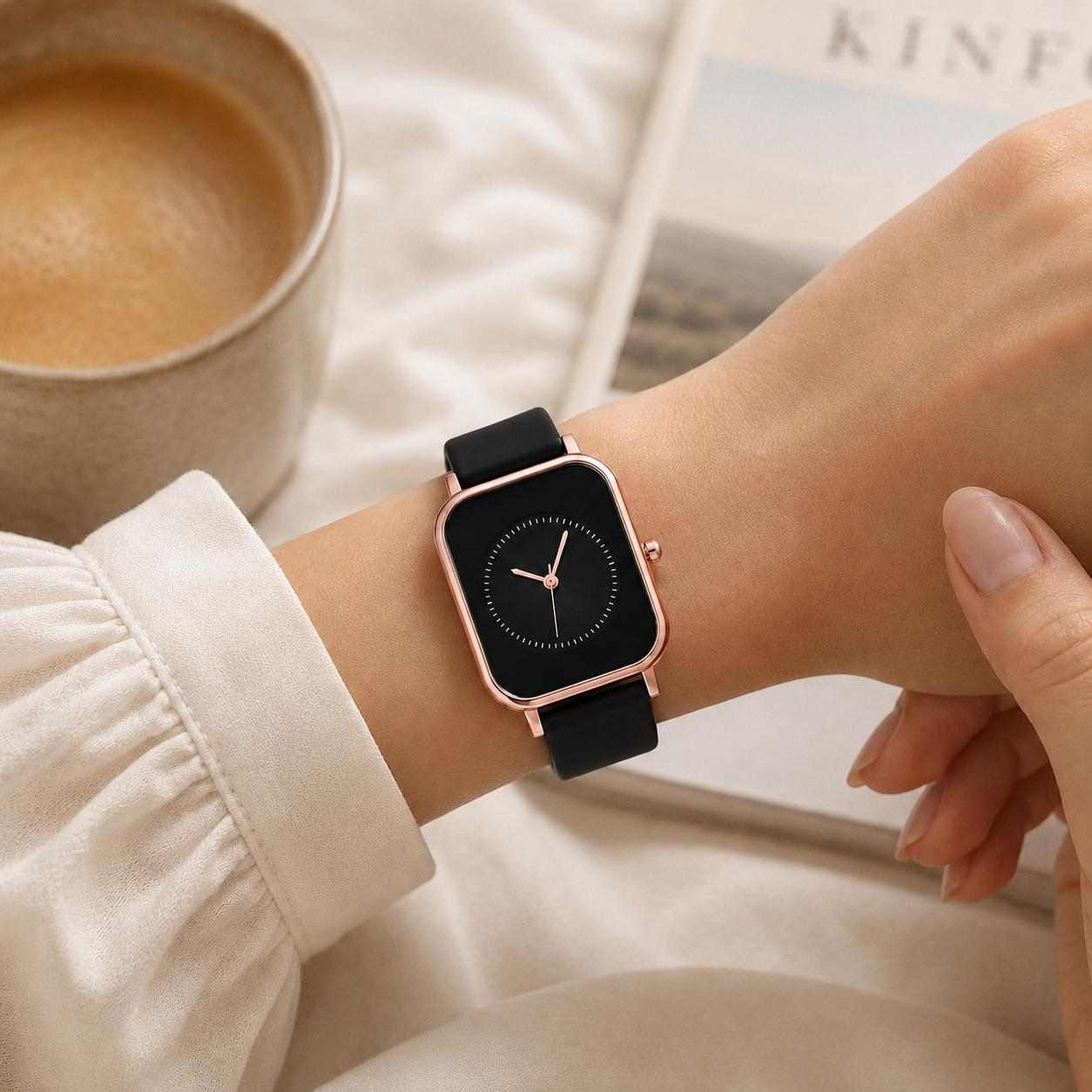 Taffstyle Quarzuhr Damenuhr Rechteckige Armbanduhr Quarzuhr Silikonarmband Elegant, (Minimalistisches Zifferblatt mit weichem Armband für Alltag und Büro)