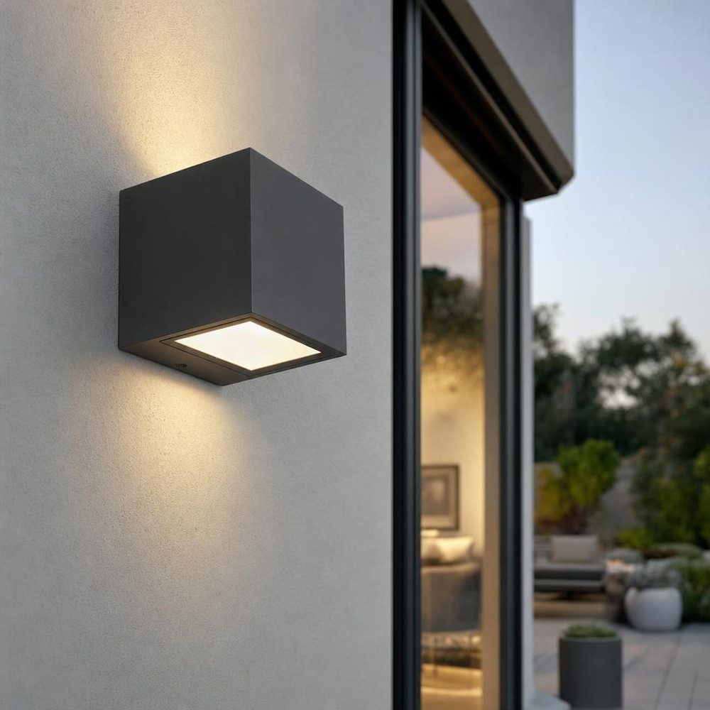 LUTEC LED Außen-Wandleuchte, LED-Leuchtmittel fest verbaut, Neutralweiß, LED Außenwandleuchte Aluminium Klarglas Anthrazit IP54 B 8,8 cm
