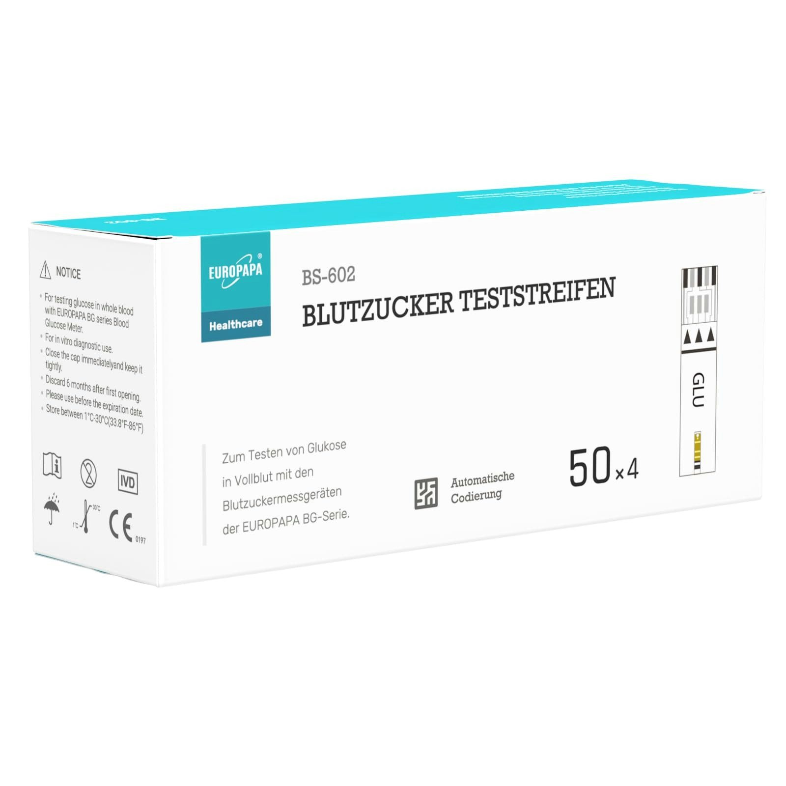 EUROPAPA Blutzuckermessgerät Blutzuckerteststreifen für Blutzucker-Wertes Kontrolle, Diabetiker-Teststreifen zur Diabetes- und Glukoseüberwachung, Teststreifen Anwendbar EUROPAPA BG-Serie Blutzuckermessgerät