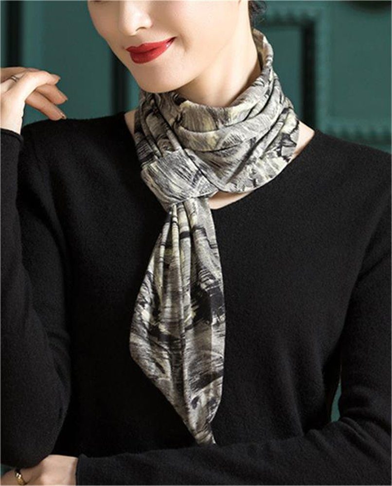 Rouemi Modeschal Damen Loop Warmer Schal, bedruckter Kurzschal, winddicht und warm Schwarz-B