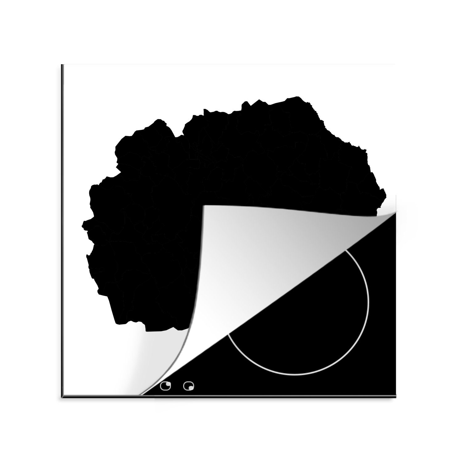 MuchoWow Herdblende-/Abdeckplatte Schwarz-Weiß-Abbildung von Nordmazedonien, Vinyl, (1 tlg), 78x78 cm, Ceranfeldabdeckung, Arbeitsplatte für küche