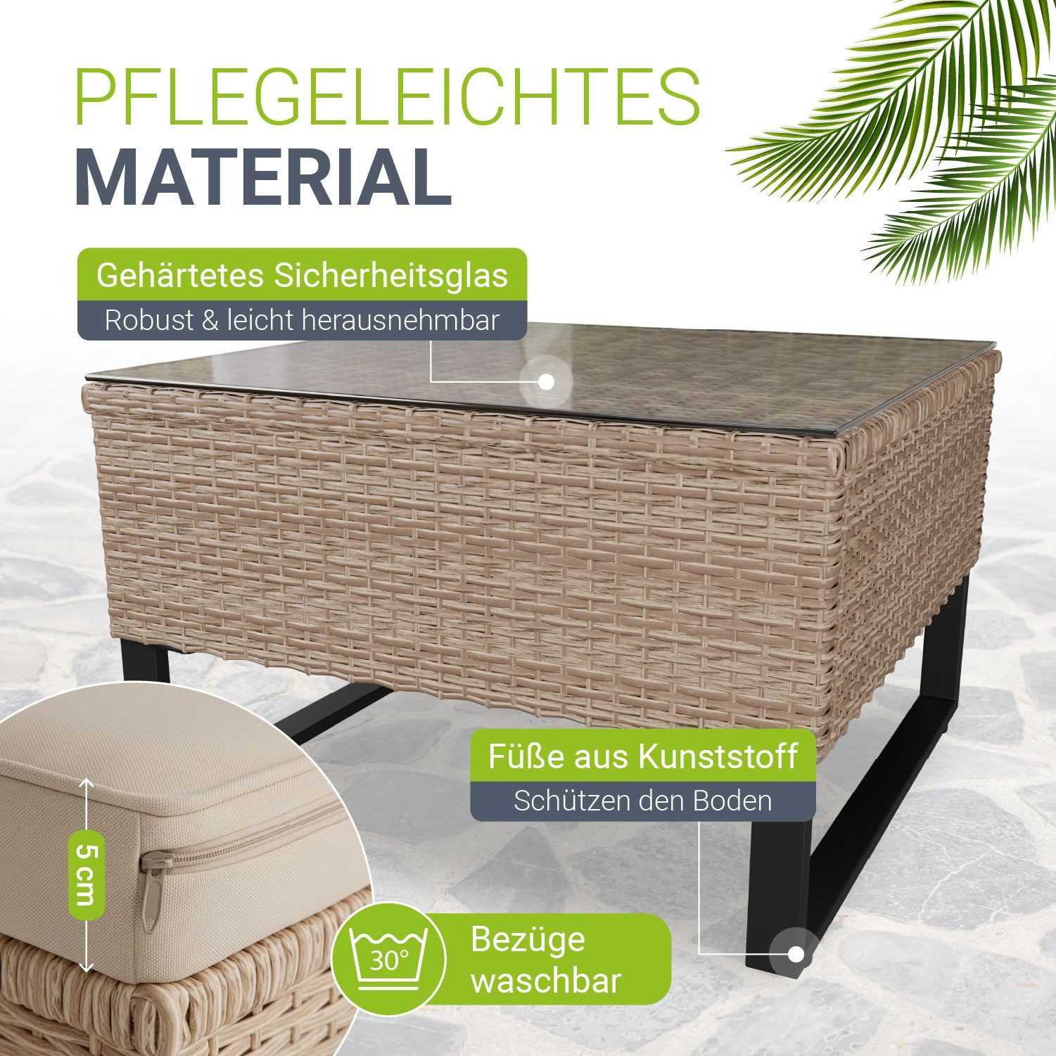 Juskys Gartenlounge-Set Santorini, (4-tlg), Polyrattan Sitzgruppe mit Beistelltisch & Auflagenbox, wetterfest