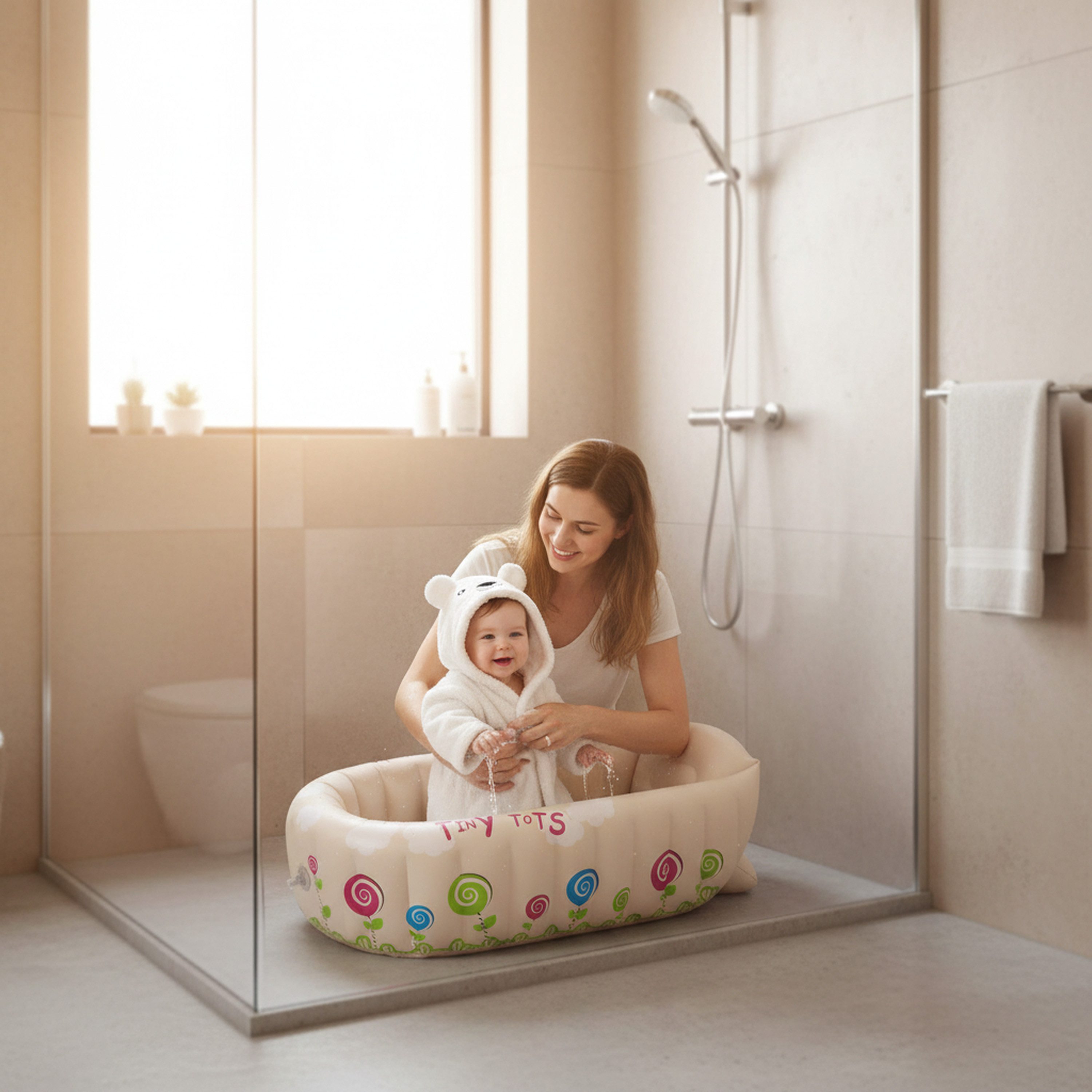 SunClub Babybadewanne aufblasbare Baby Badewanne "Tiny Tots" 91x61x29 cm, (Planschbecken oder Badewanne für Babys, 1-tlg), mit Temperatur-Kontrollfeld