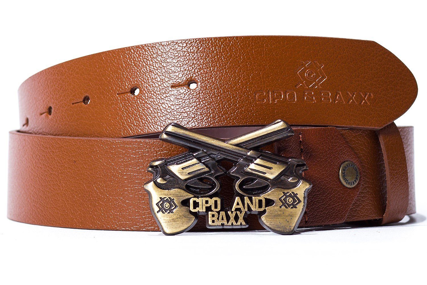 Cipo & Baxx Ledergürtel Casual Gürtel BA-CG148 (1-St) mit einer Schnalle in Form von Pistolen