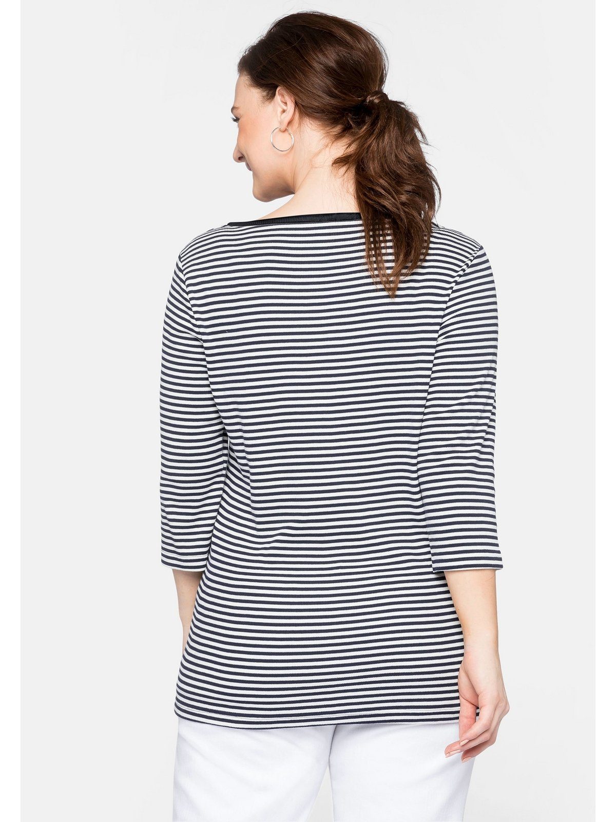 Sheego 3/4-Arm-Shirt Große Größen aus Rippware mit garngefärbten Ringeln