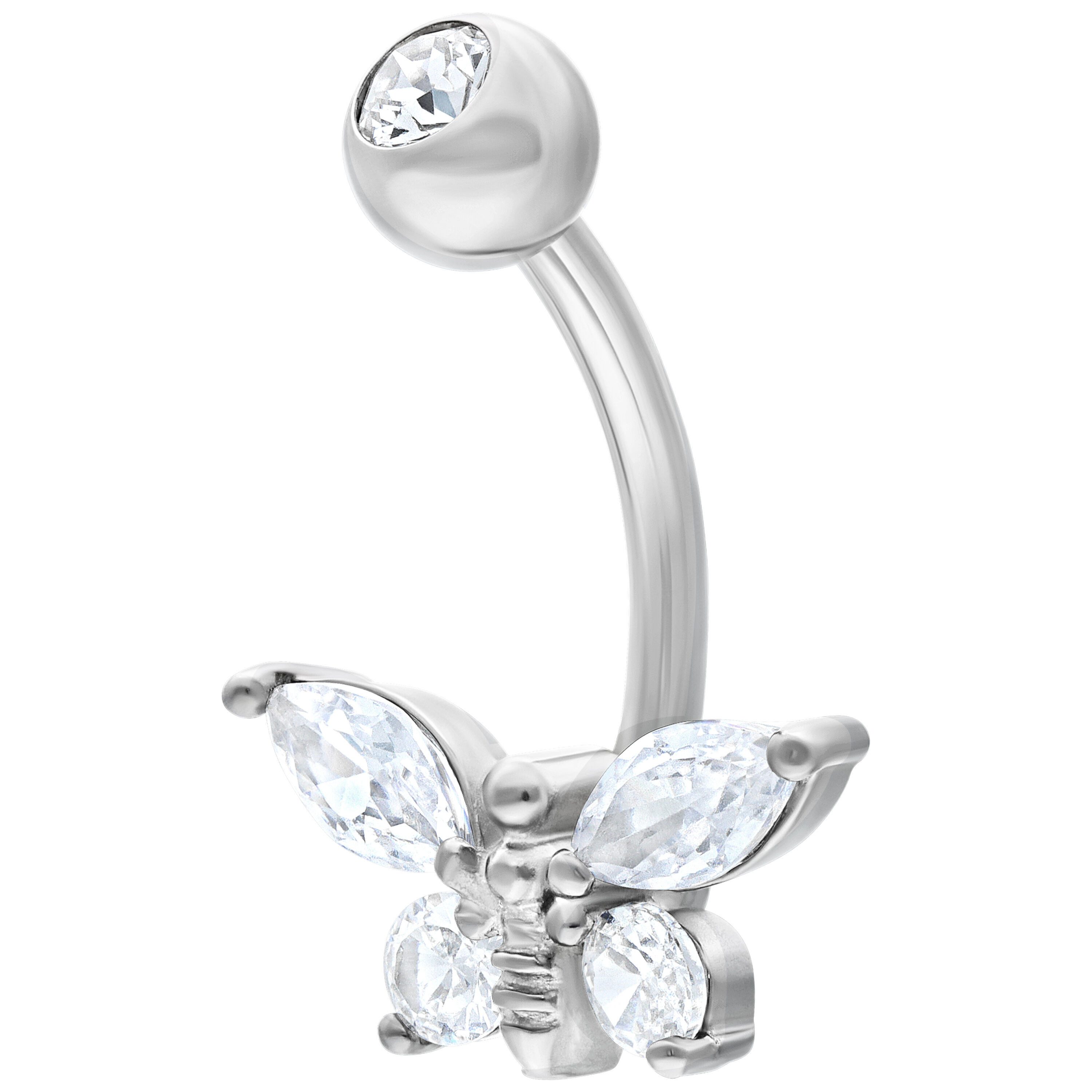 Wildcat Bauchnabelpiercing Multi Jewelled Bee Bananabell für Bauchnabel, 1 Stück, Chirurgenstahl 316L - wasserfest, hautverträglich, Silber-Kristallklar